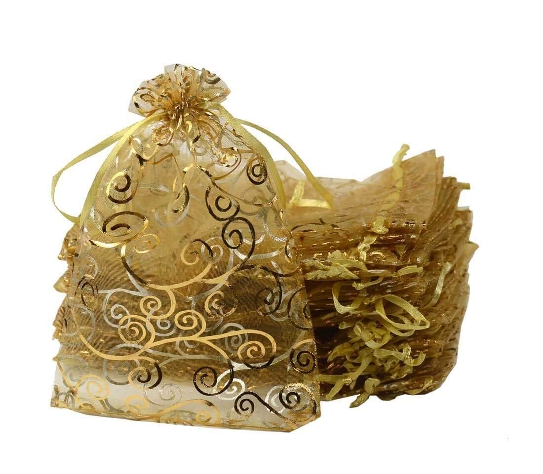 GoldGiftIdeas Elegant Wedding Favor Gift Bags - 100 Pack Mixed Color Jewelry Pouch, Potli Bags for Return Gifts & Candy (18x13cm) - Perfect for Bridal Showers, Anniversary Parties & Indian Wedding Favors