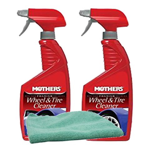 Mothers Foaming Wheel & Tire Cleaner (24 oz) - 3-Piece Bundle with Microfiber Towels | Safe for Alloy, Chrome & Painted Wheels | Perfect for Car Detailing, Auto Wash & Tire Maintenance