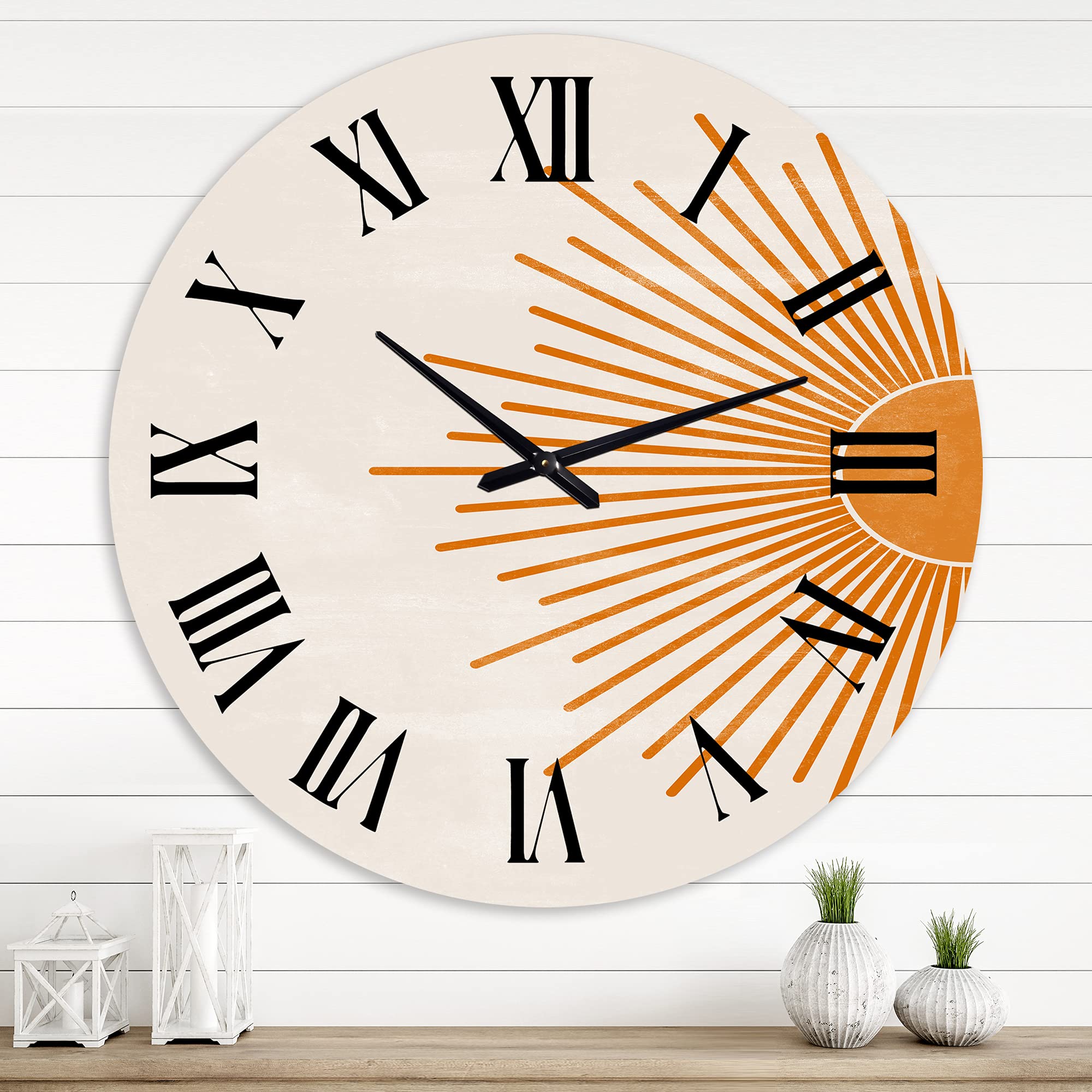 Modern Abstract Orange Sun Print Wall Clock - Large Fractal Design for Home & Office Decor | Perfect for Living Room, Bedroom, Kitchen