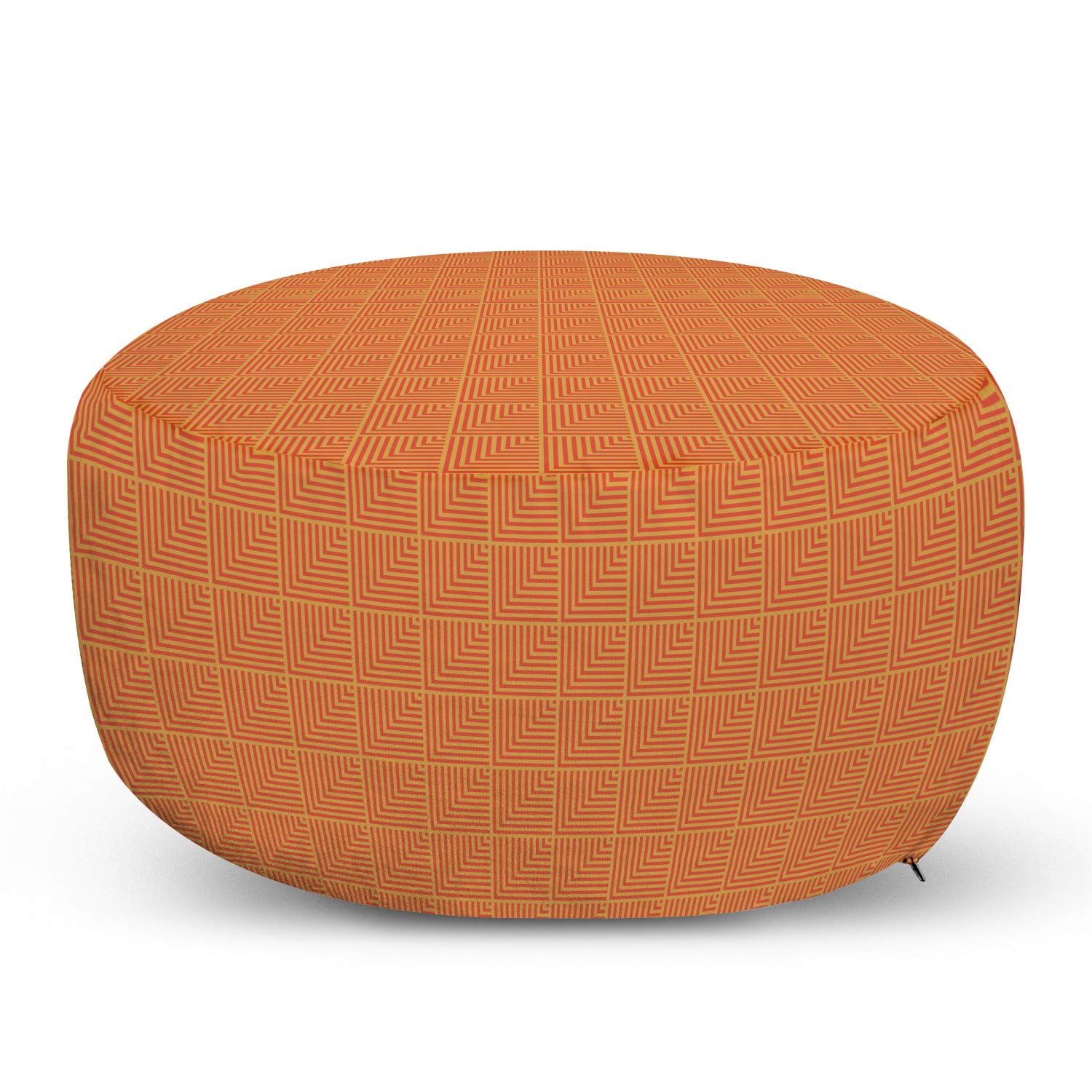 Ambesonne Abstract Ottoman Pouf - Geometric Checkered Square Design with Angled Lines, Soft Foot Rest with Removable Cover for Living Room & Bedroom - Vermilion & Earth Yellow | Perfect for Home Decor, Lounge Seating & Extra Storage
