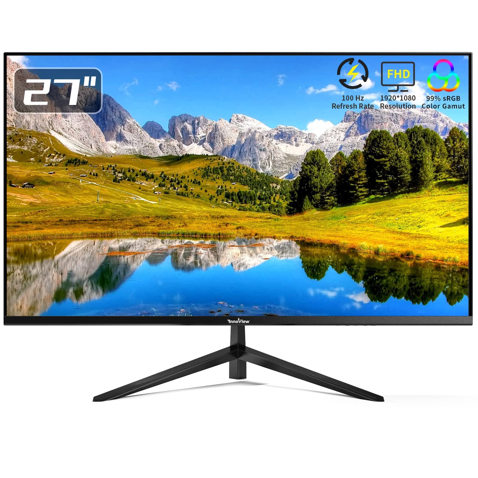 InnoView 27 Inch FHD 100Hz Eye Care Monitor with Built-in Speakers, Frameless Design, 4000:1 Contrast Ratio, Ultra Thin Bezel - Ideal for Office Work, Gaming, and Home Entertainment