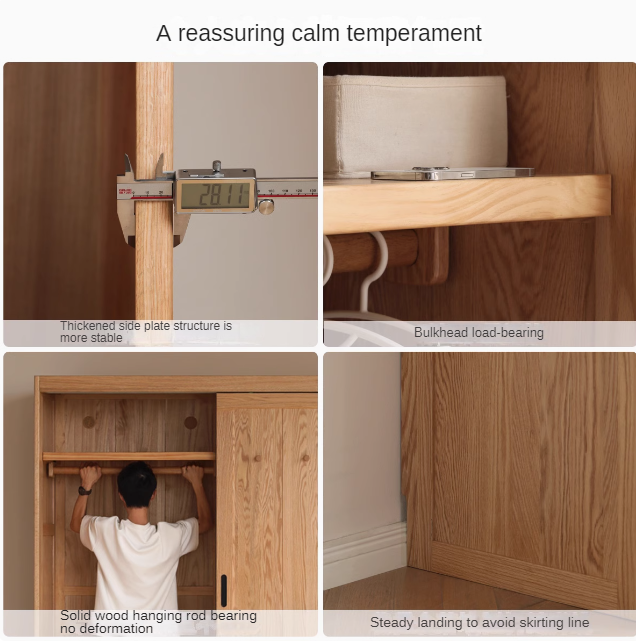 Modern Solid Oak Wood Sliding Door Wardrobe - Durable & Stylish Closet Organizer for Bedroom, Living Room, and Office Storage