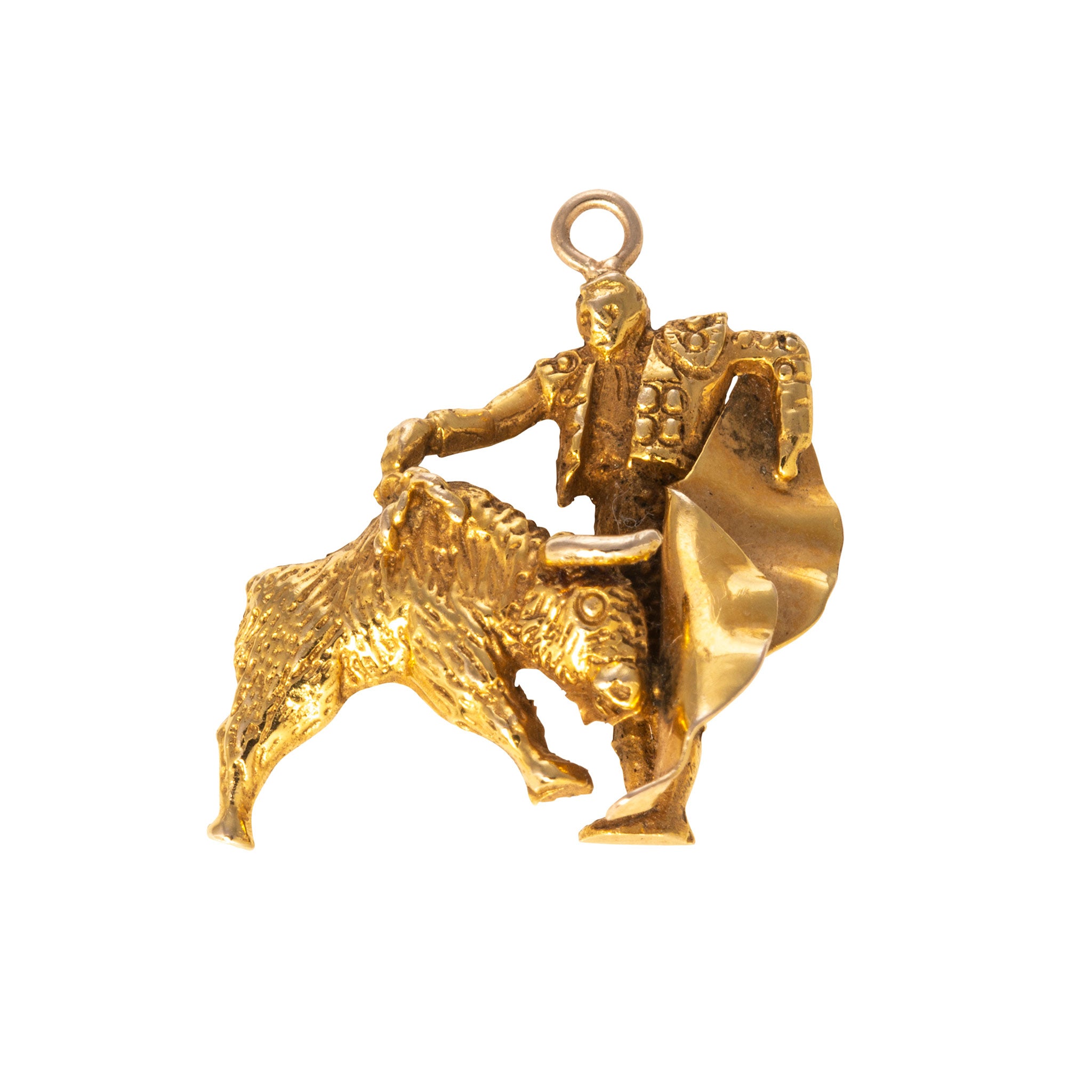 Vintage 14K Gold Bull Matador Charm Pendant - Handcrafted Jewelry for Necklace Bracelet - Perfect for Spanish Themed Parties, Bullfighting Events & Gift Giving