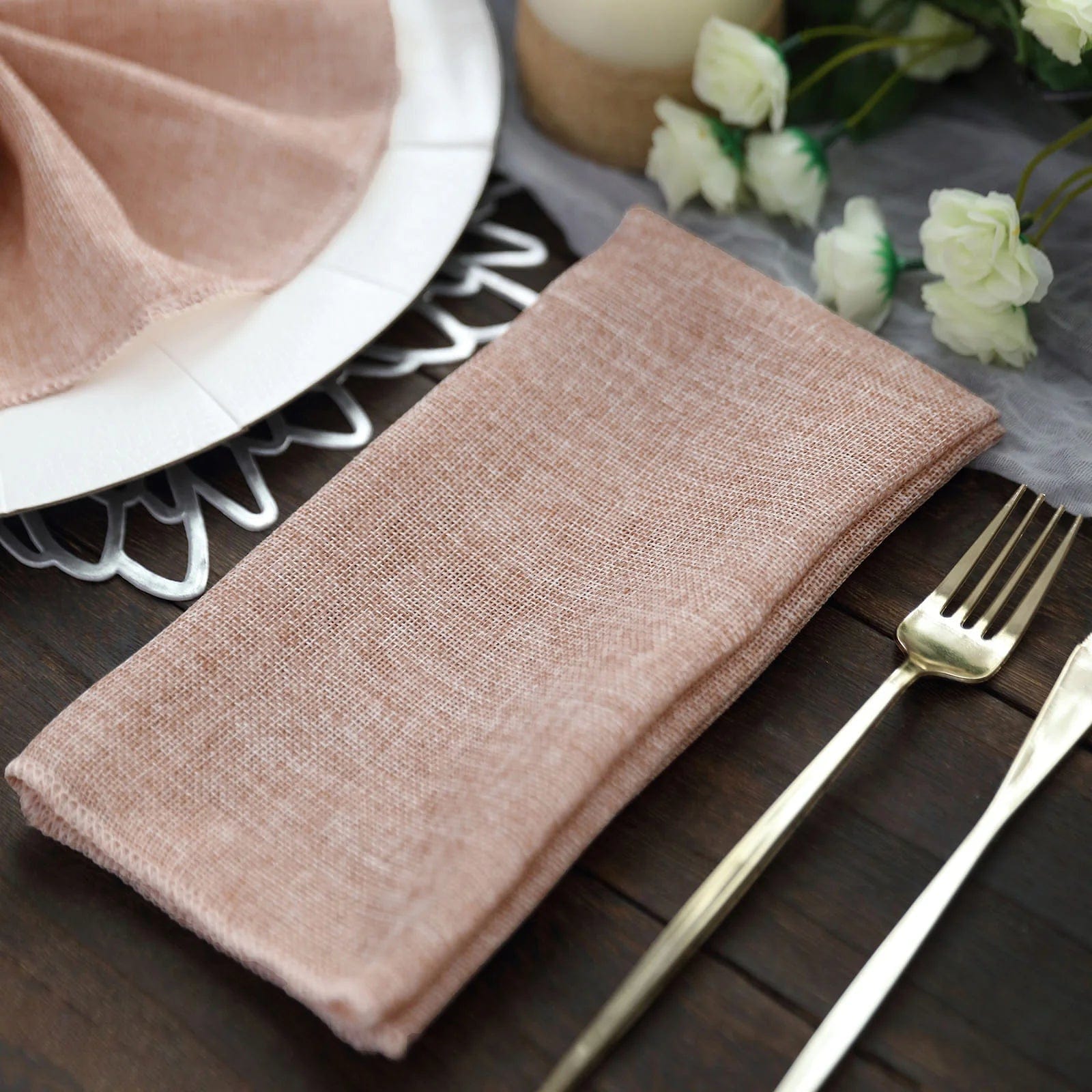 5 Rustic 19x19 Faux Burlap Dinner Napkins - Perfect for Farmhouse Weddings, Holiday Tablescapes & Rustic Home Decor