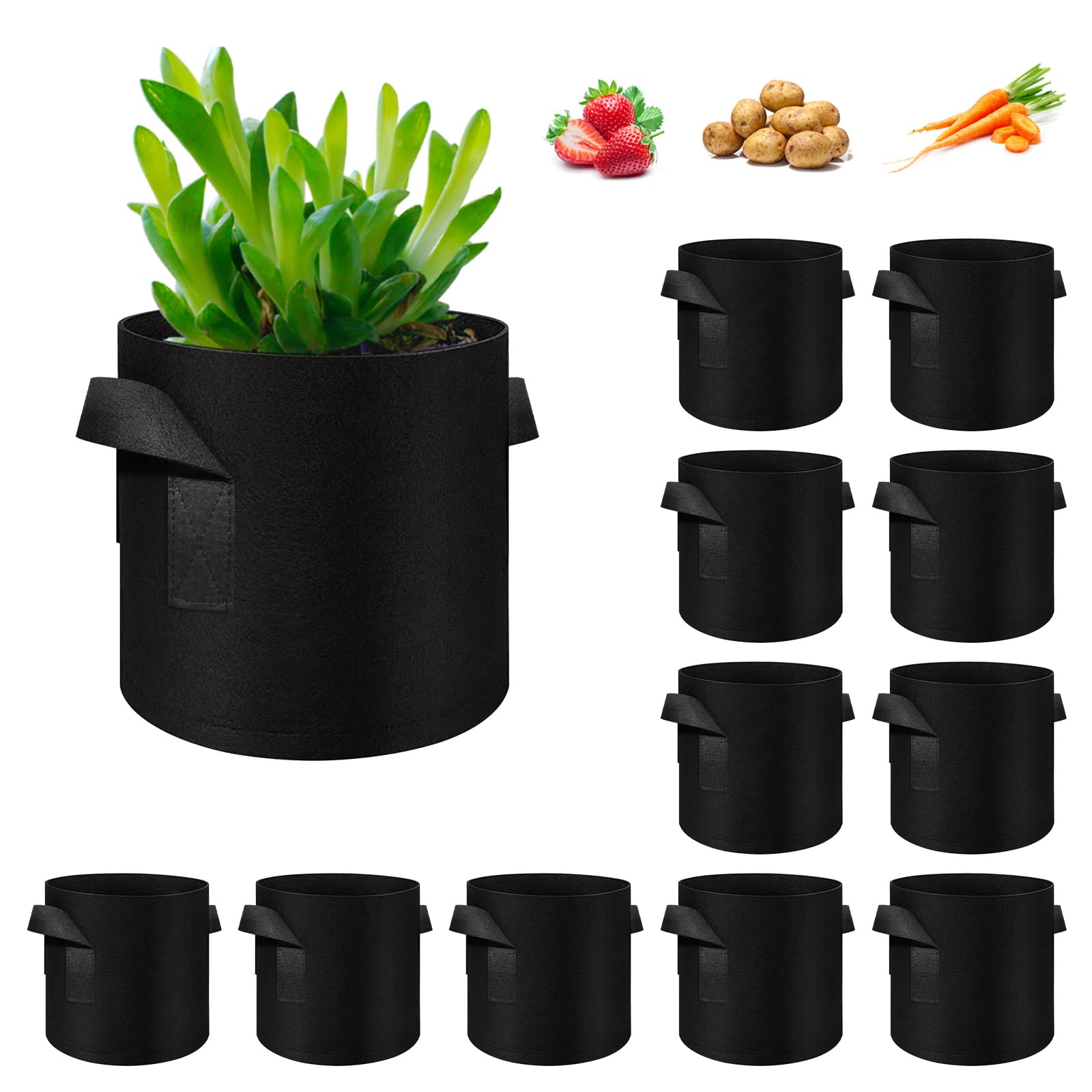 12-Pack 5 Gallon Thickened Nonwoven Fabric Plant Grow Bags with Handles - Durable Garden Planter Pots for Vegetables, Flowers, Fruits & Outdoor Plants (Black) - Perfect for Raised Bed Gardening, Container Planting & Urban Farming