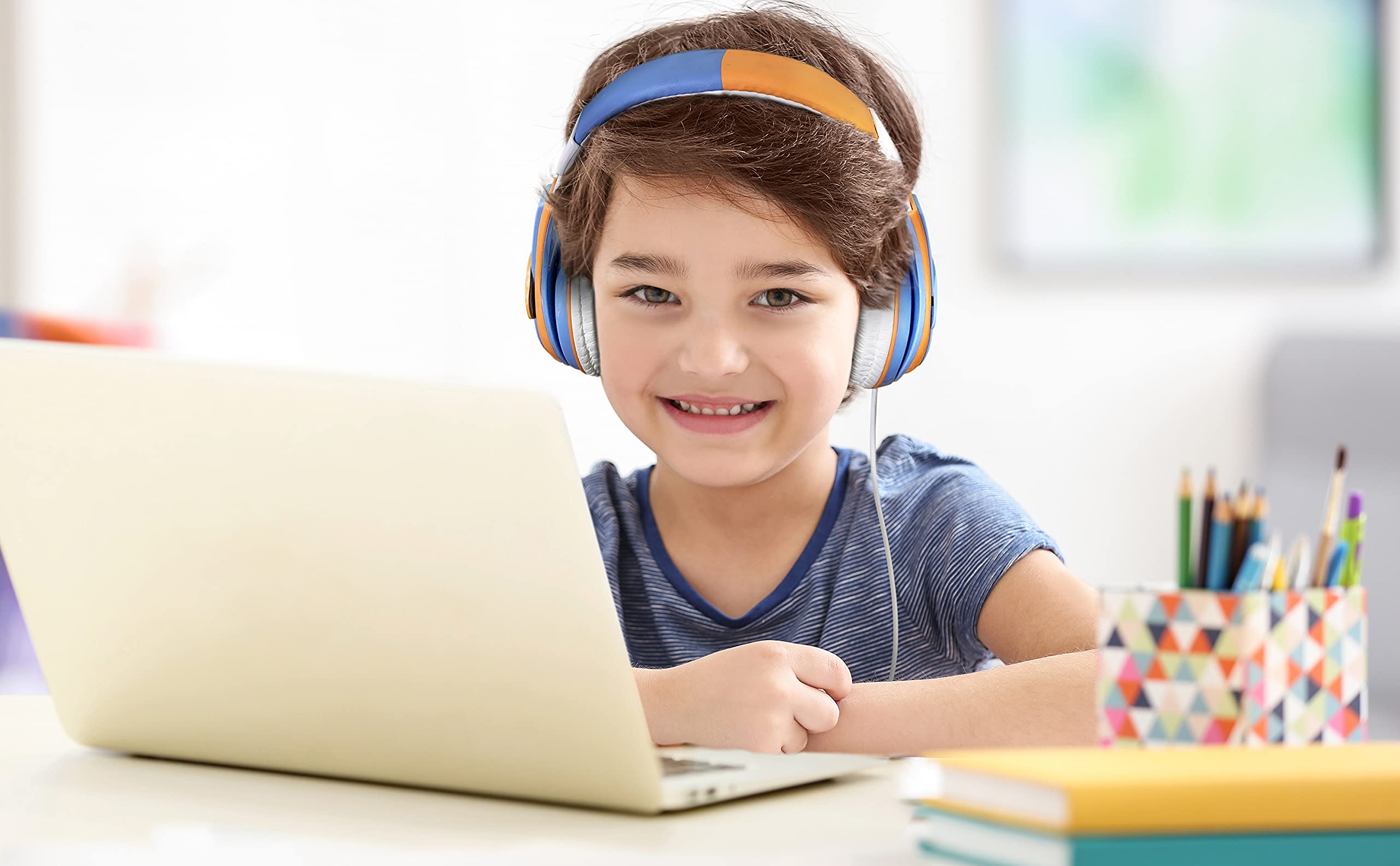 Blippi Kids Headphones with Volume Control - Wired Stereo Earphones for School, Home & Travel - Tangle-Free Design & 3.5mm Jack - Perfect for Online Learning, Airplane Rides & Quiet Playtime