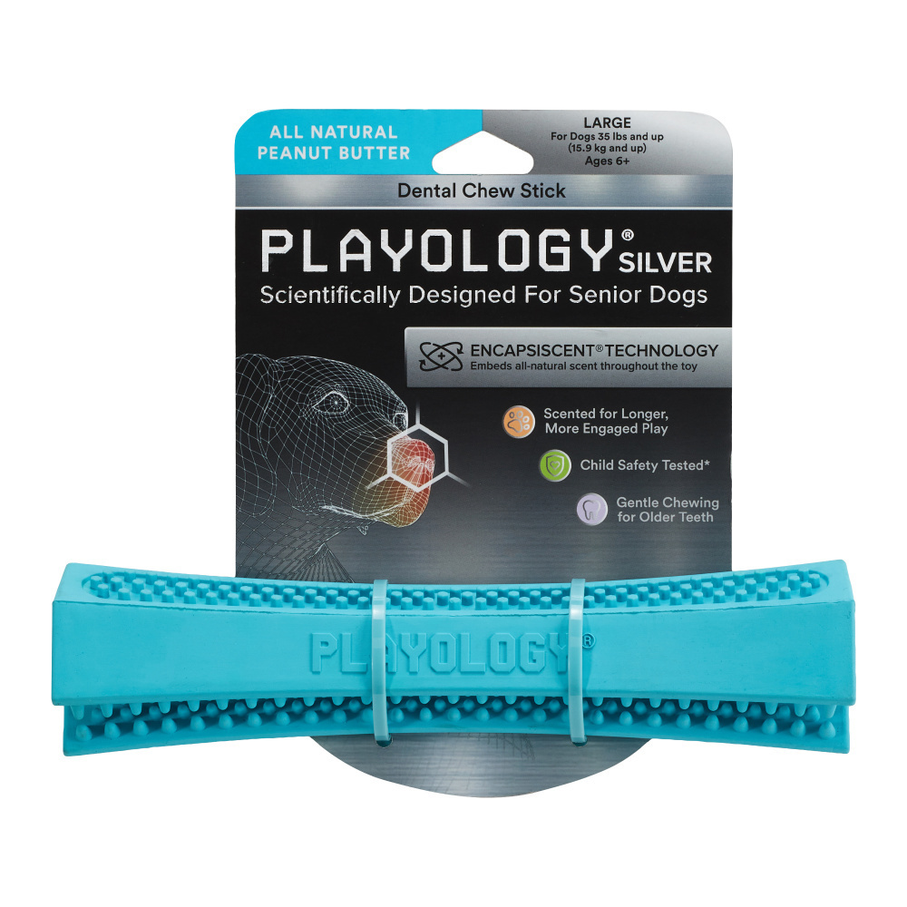 Playology Dental Stick Peanut Butter Scented Dog Chew Toy - Long-Lasting Teeth Cleaning for Small, Medium & Large Dogs - Perfect for Playtime & Dental Health