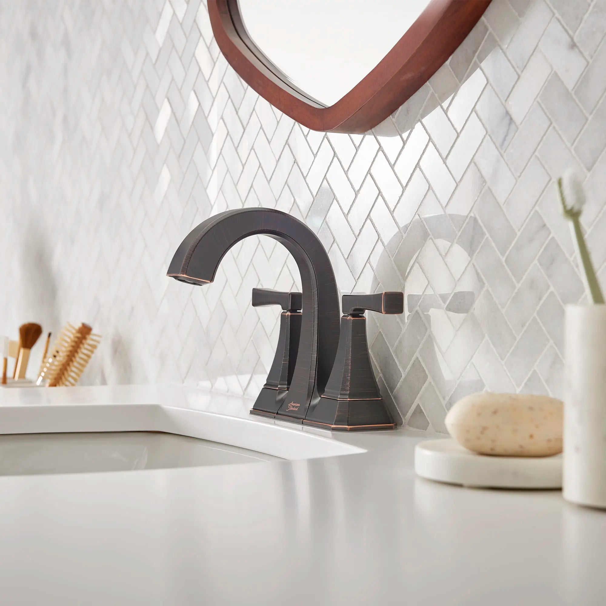 Crawford 4 Inch Centerset 2 Handle Bathroom Faucet - 1.2 GPM/4.5 LPM Water-Saving Design with Lever Handles - Perfect for Small Bathrooms, Powder Rooms & Vanities