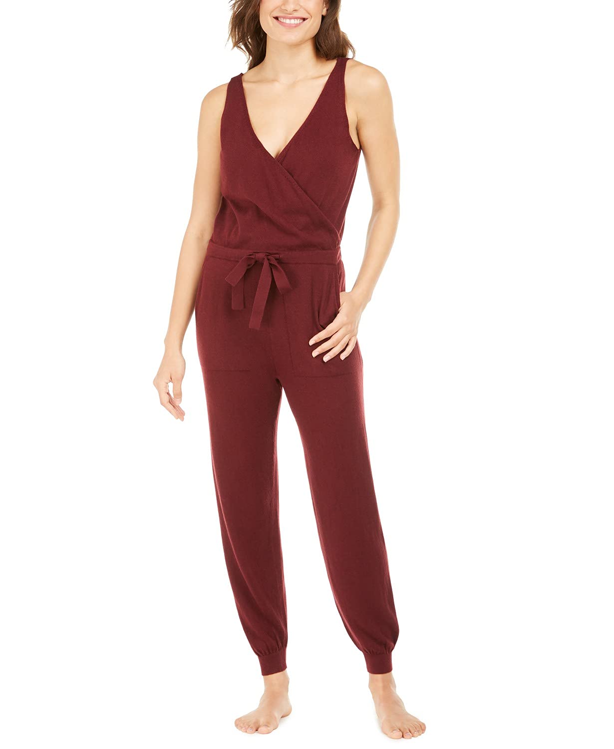 Alfani Women's One-Piece Pajama Jumpsuit - Soft Sleepwear Romper with Pockets (XS, Dried Berry) | Cozy Loungewear for Home, Travel & Relaxation