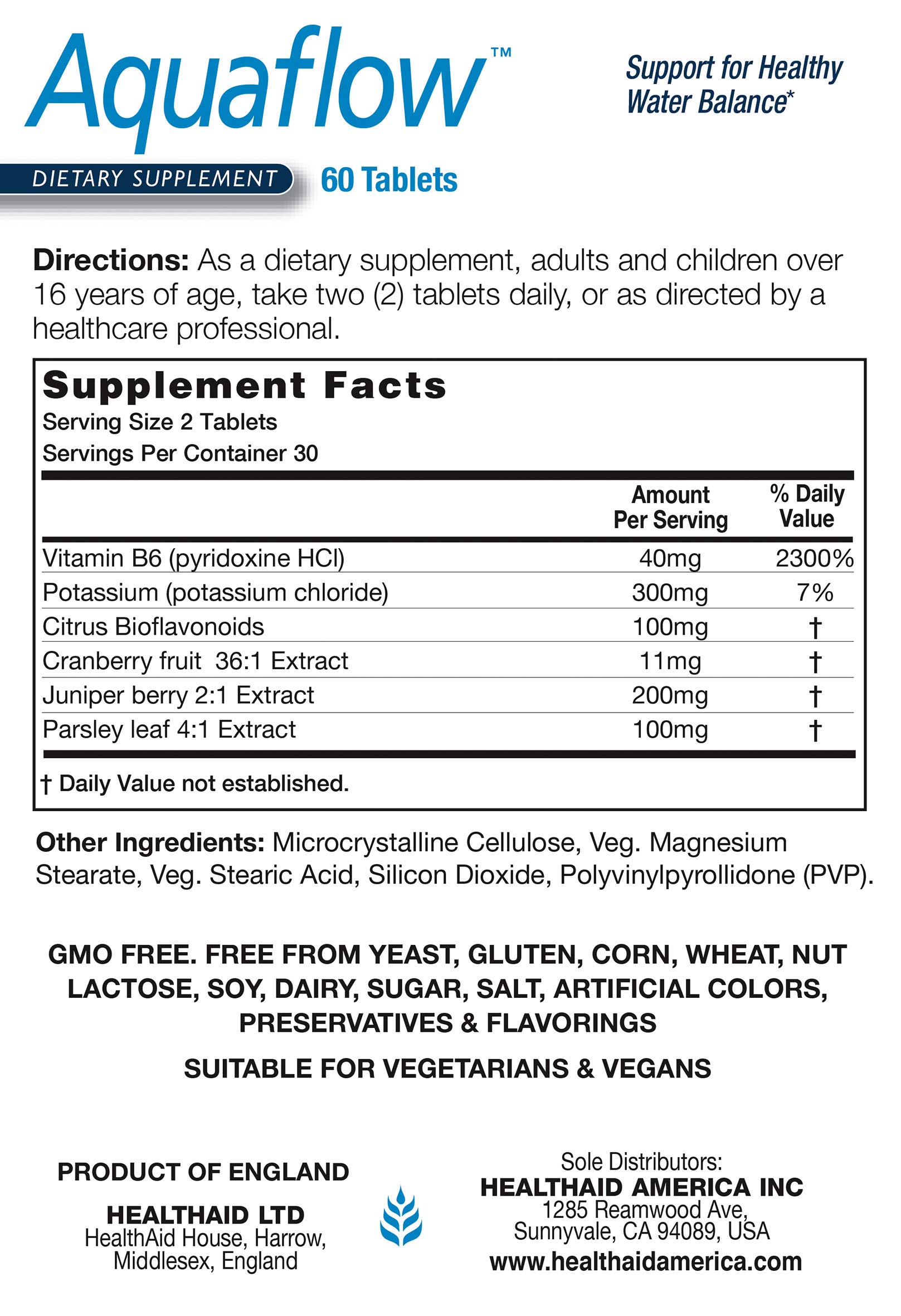 Aquaflow Vegan Capsules - Support Healthy Water Balance, Reduce Water Retention Symptoms, 60ct - Ideal for Active Lifestyles & Travel