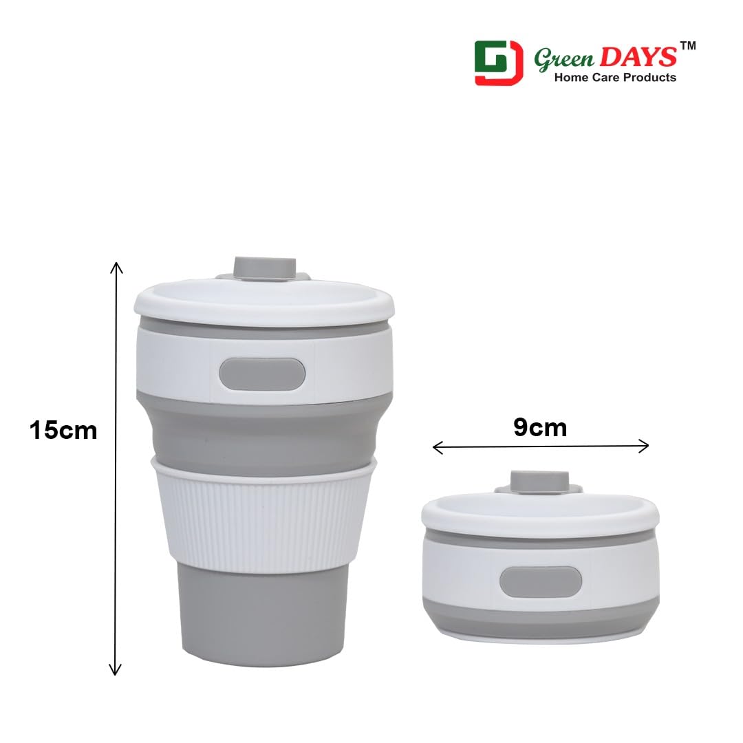 Eco-Friendly Collapsible Travel Mug - BPA Free Food Grade Silicone Thermos for Hot & Cold Drinks (350ml, Grey) - Perfect for Camping, Hiking, Office & Commuting - Foldable Cup with Leak-Proof Lid
