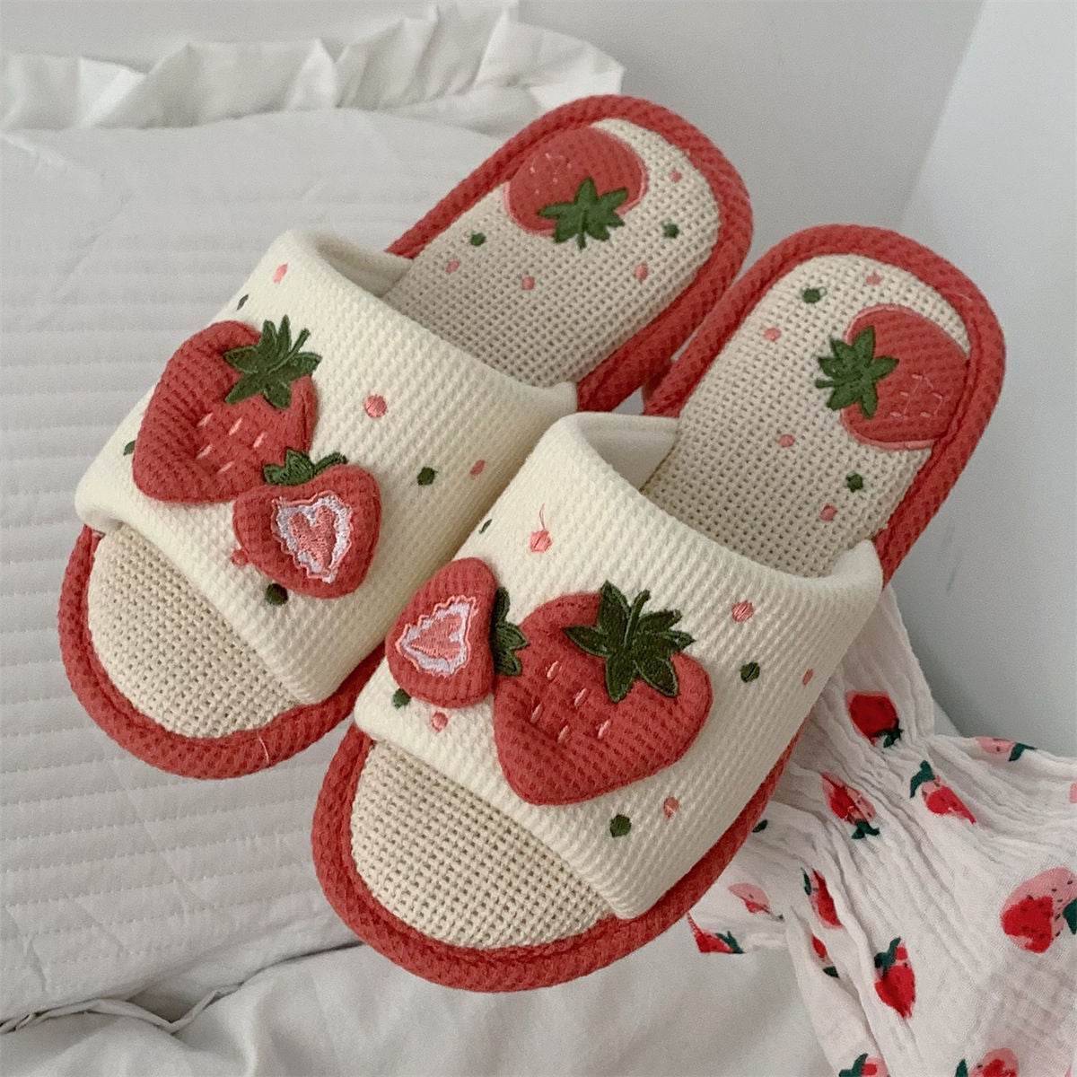 Cozy Strawberry Slippers for Women - Soft Plush House Shoes with Non-Slip Soles - Perfect for Indoor Comfort, Lounge Wear & Gift Giving