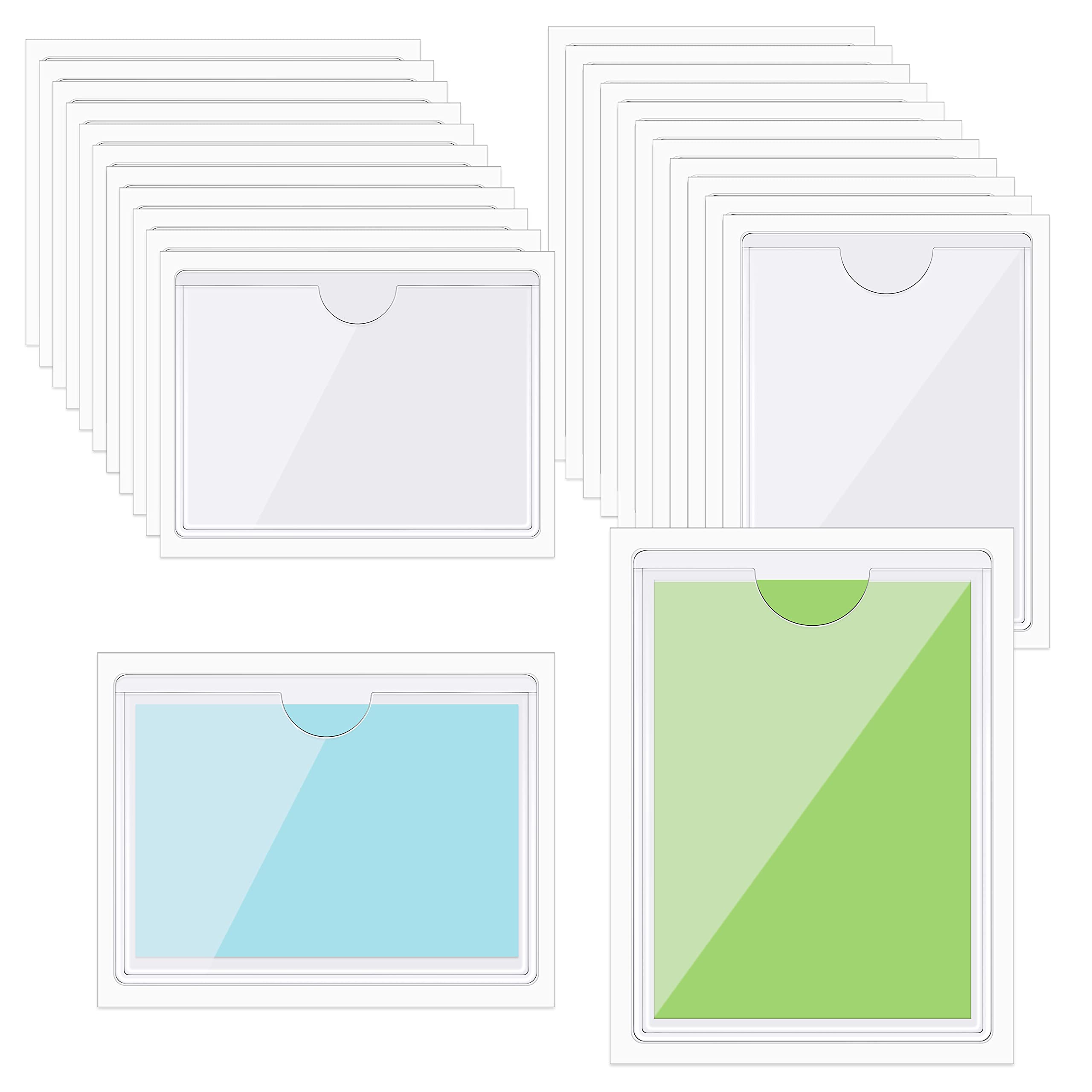 24pcs Clear Plastic Self-Adhesive Label Holders - 2 Sizes Index Card Pockets with Open Sides for Business Cards, Photos, Binders & File Folders - Perfect for Office Organization, School Supplies & Document Protection