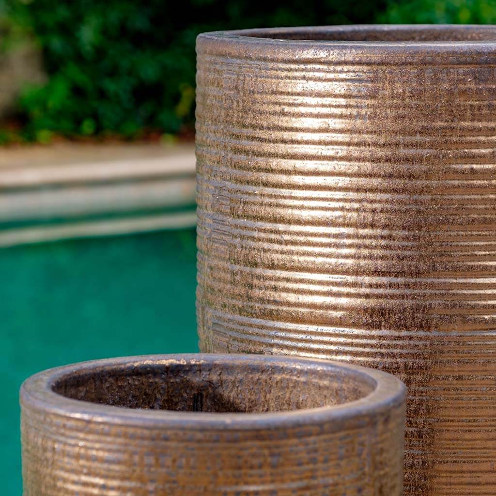 Campania International Riga Bronze Planter Set of 3 - Elegant Indoor & Outdoor Garden Decor for Patio, Balcony, or Home Décor