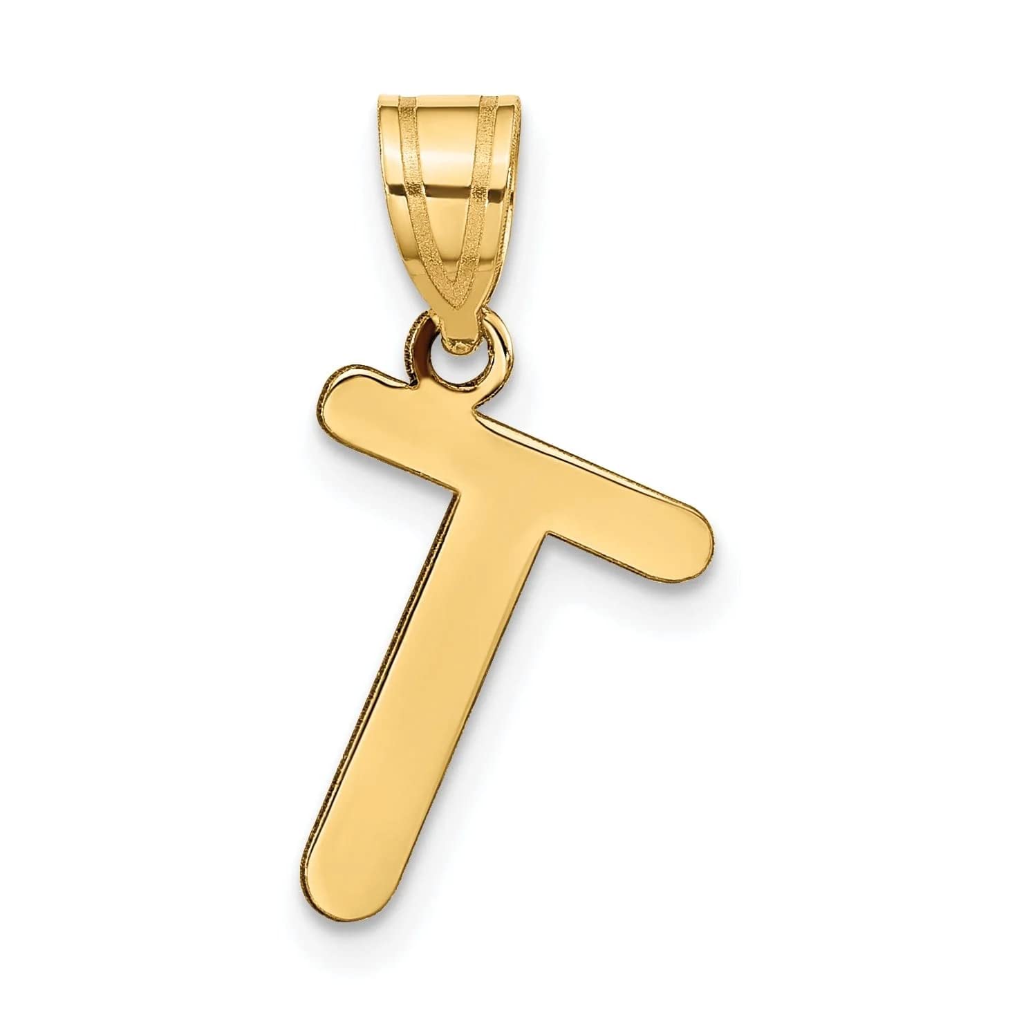 14K Yellow Gold Slanted Bubble Letter T Pendant for Women's Jewelry