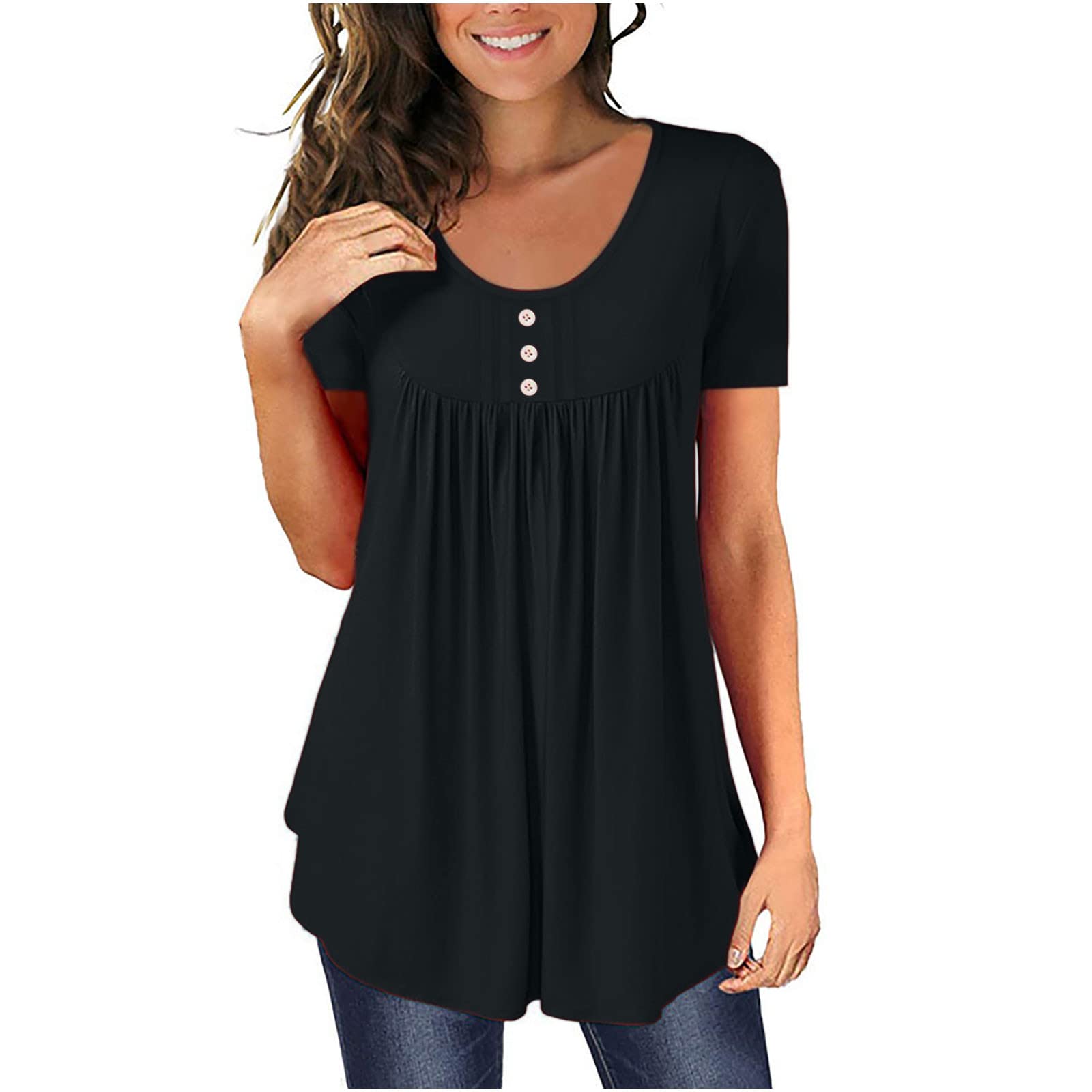 Women's Summer Workout Shirts - Casual Petal Sleeve Loose Fit Solid Crew Neck Tee with Curved Hem | Perfect for Yoga, Gym & Outdoor Activities