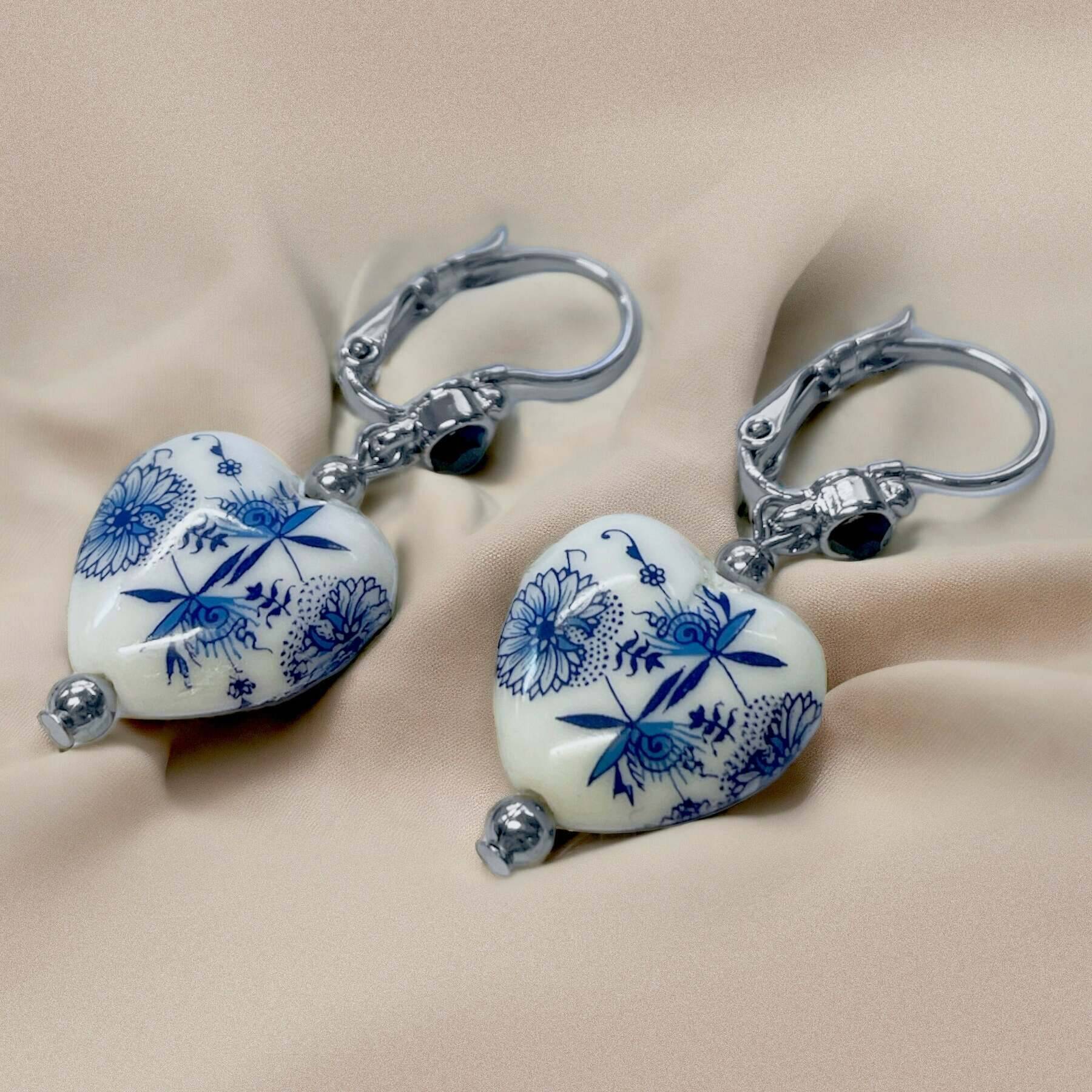 1928 Jewelry Blue Willow Heart Drop Earrings with Genuine Blue Stone - Elegant Dangling Earrings for Women, Perfect for Weddings, Parties & Special Occasions