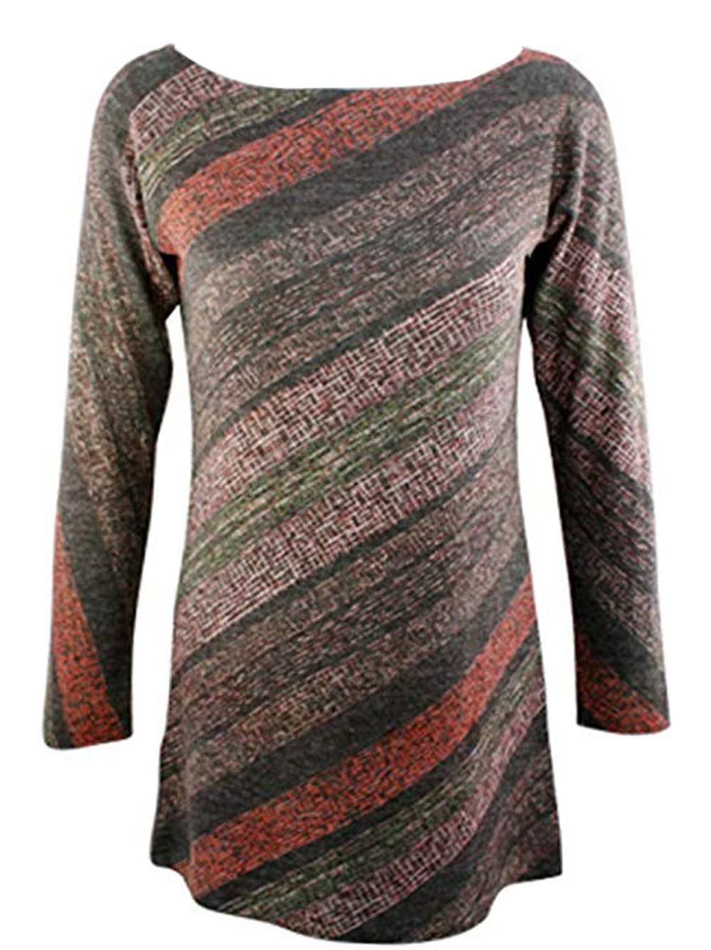 Nally & Millie Women's Amber Multi Stripe Geometric Boat Neck Tunic Top with Lurex Stitching - Stylish Casual Wear for Office, Party & Everyday Outfits
