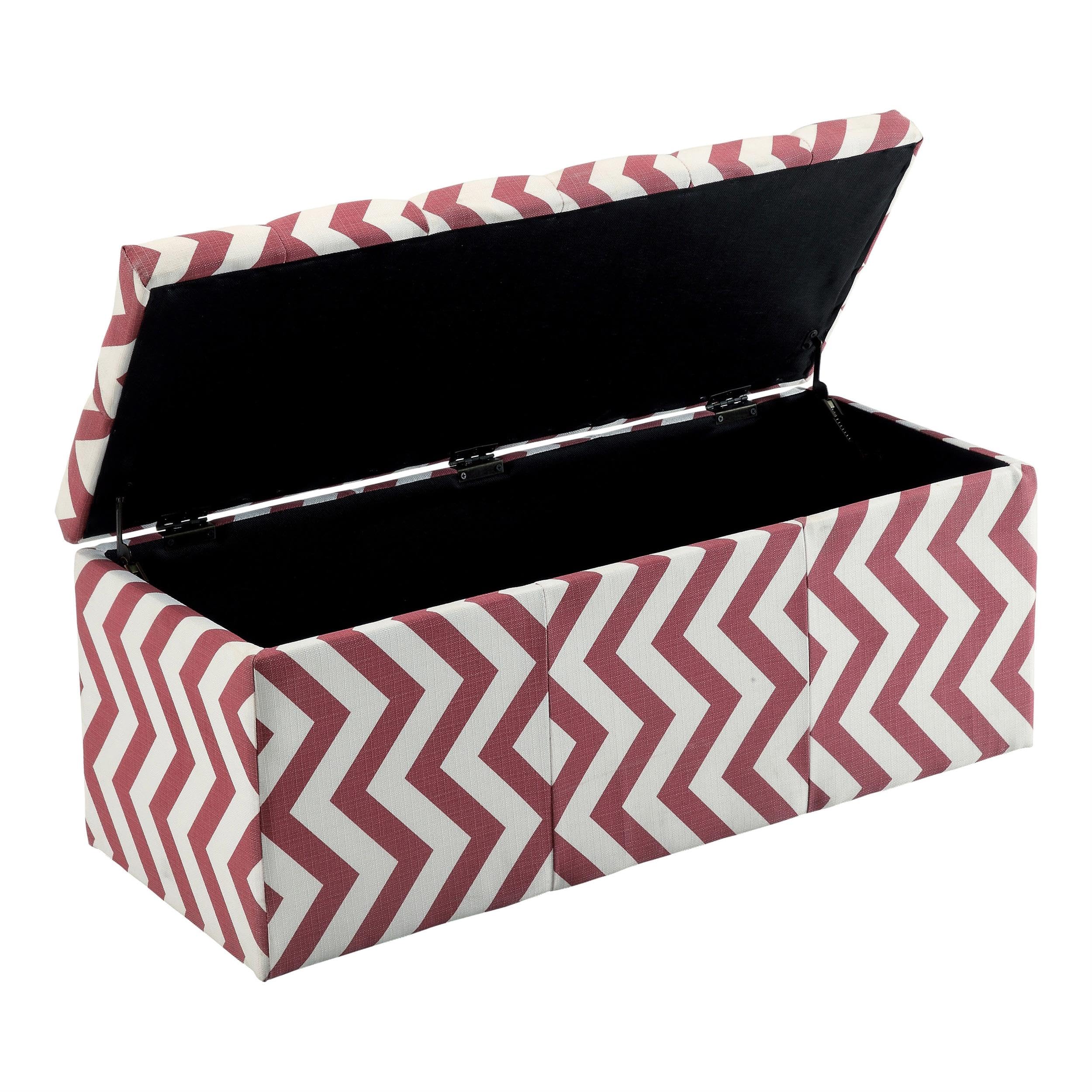 Furniture of America Laina Contemporary Fabric Storage Bench - Red Ottoman with Lift Top for Entryway, Bedroom & Living Room Organization
