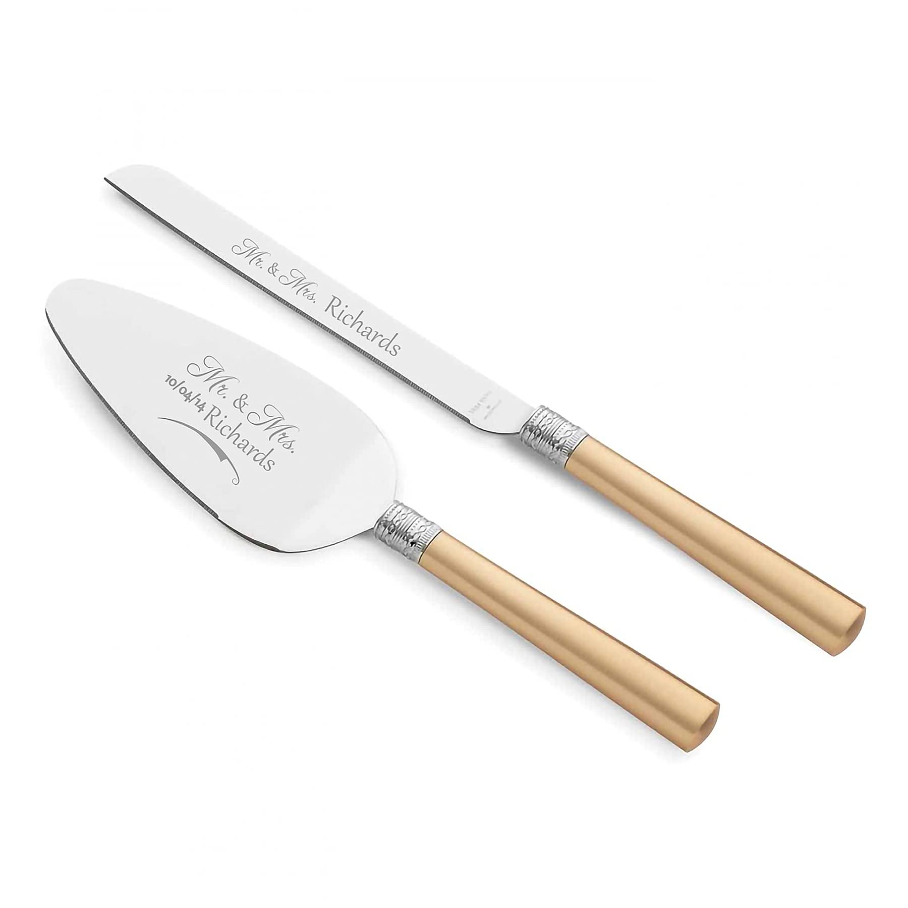 Vera Wang With Love Gold Personalized Wedding Cake Knife and Server Set - Custom Engraved Bridal Cake Cutting Gift for Bride & Groom | Perfect for Wedding Ceremonies, Anniversary Celebrations and Romantic Gift Giving