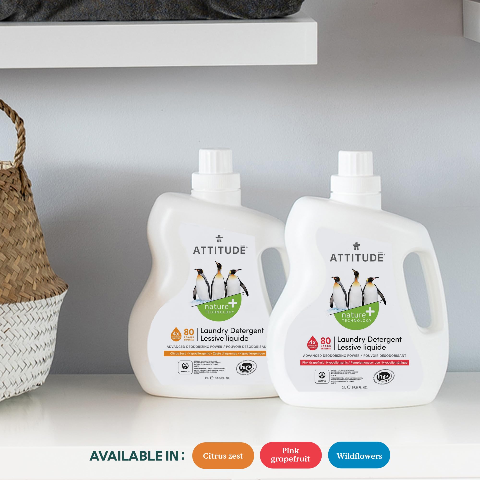 ATTITUDE Liquid Laundry Detergent - EWG Verified, HE Compatible, Vegan & Plant-Based, Cruelty-Free, Pink Grapefruit Scent - 80 Loads, 67.6 Fl Oz (6-Pack) | Gentle on Skin, Perfect for Sensitive Skin & Eco-Friendly Households