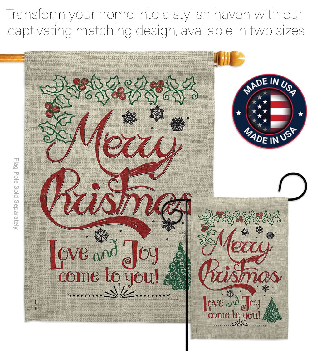 Christmas Decorative Flag Set w/Flagpole - Love & Joy Linen Winter Kit for Home & Garden Decor