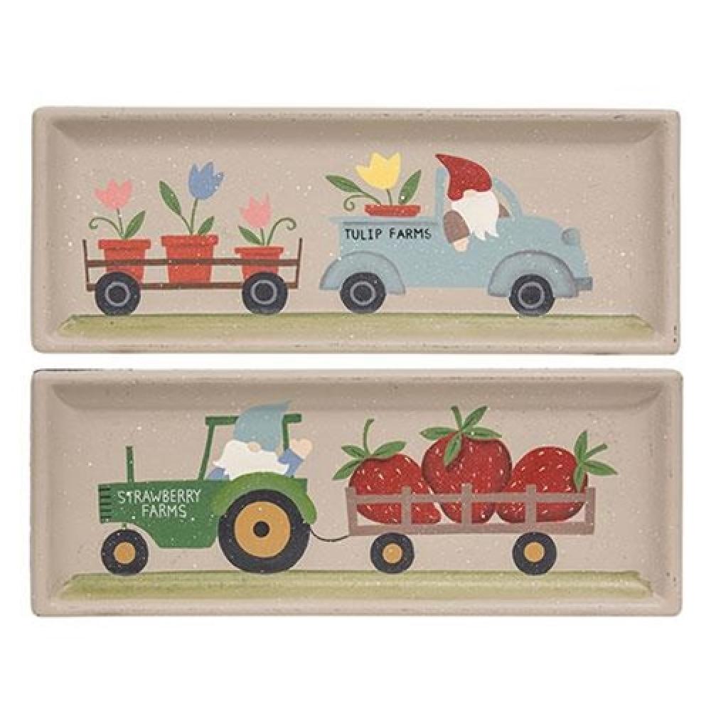 Farmer Gnome Tray Set of 2 - Whimsical Garden Decor for Outdoor & Indoor Use - Perfect for Patio, Lawn, or Home Decor