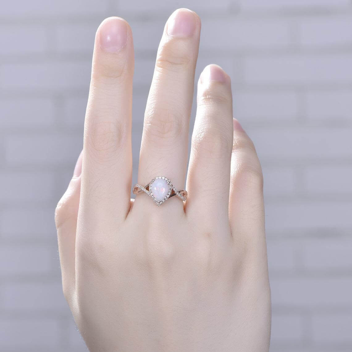 Natural Pear Opal Diamond Engagement Ring - Vintage Style Infinity Band for Wedding, Proposal & Anniversary Gifts | Perfect for Bridal Jewelry & Special Occasions