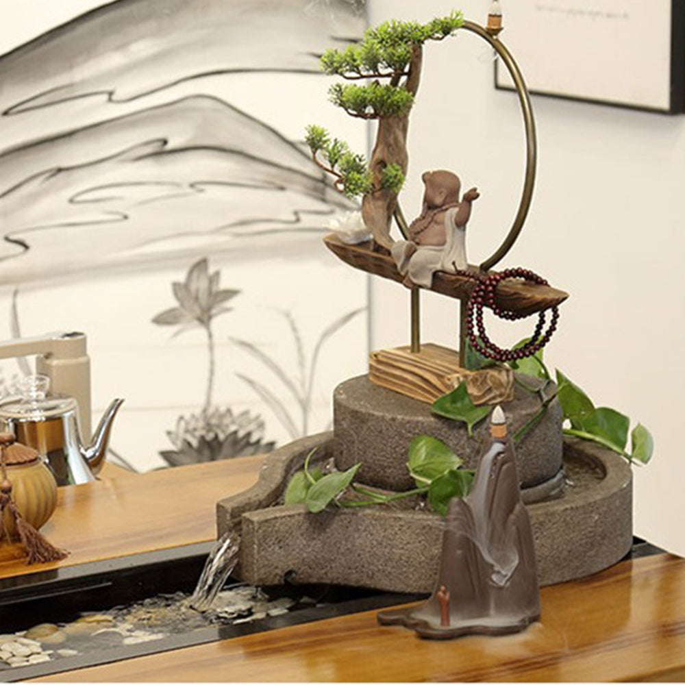 Premium Chinese Pine Wood Tea Table Set with Running Water & Fish Pond - Zen Garden Decor for Home, Office, or Outdoor Relaxation