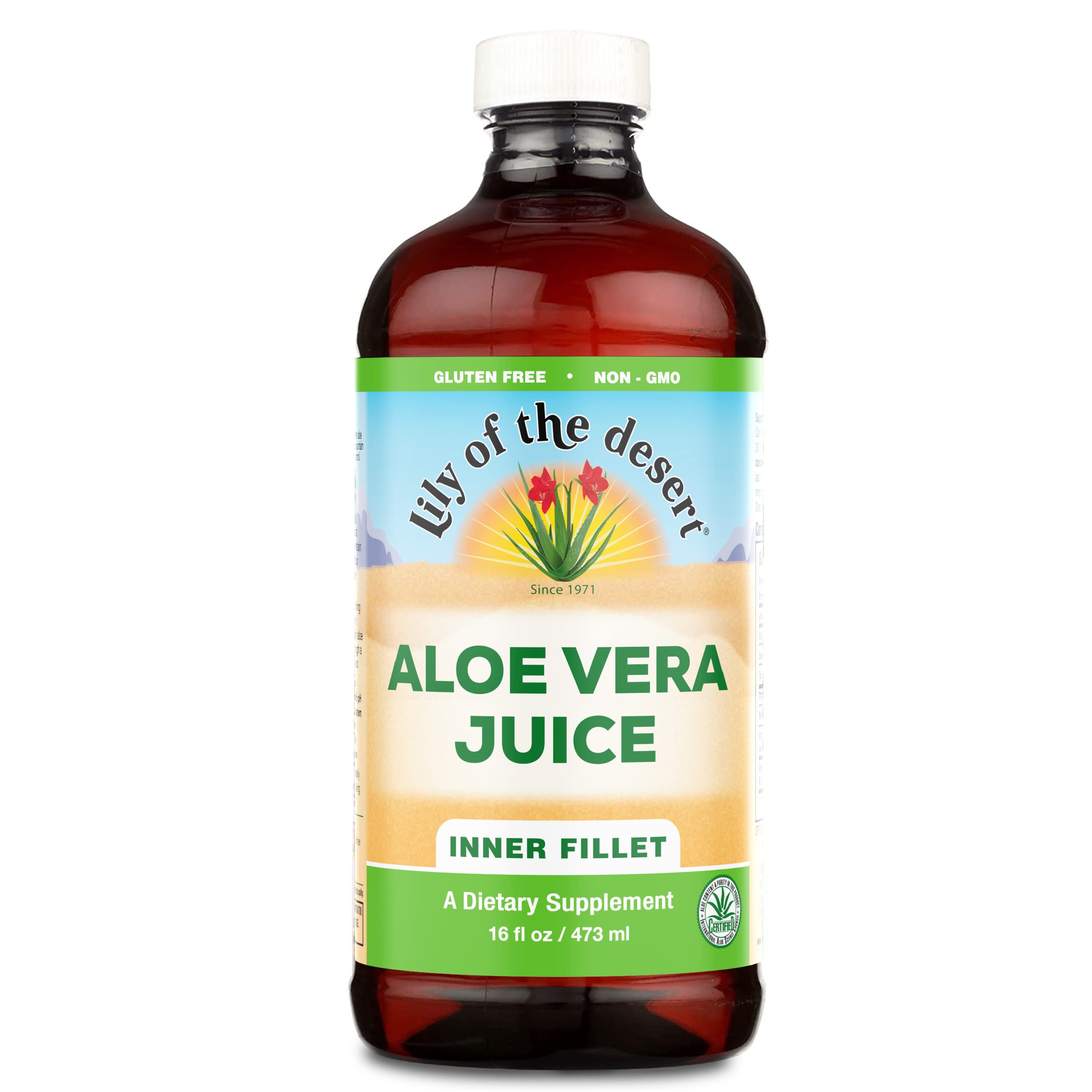 Lily Of The Desert Aloe Vera Juice Drink - 100% Pure Inner Fillet, Vegan, Gluten Free Digestive & Immune Support - No Water Added, 16 Fl Oz - Perfect for Daily Wellness, Detox & Hydration