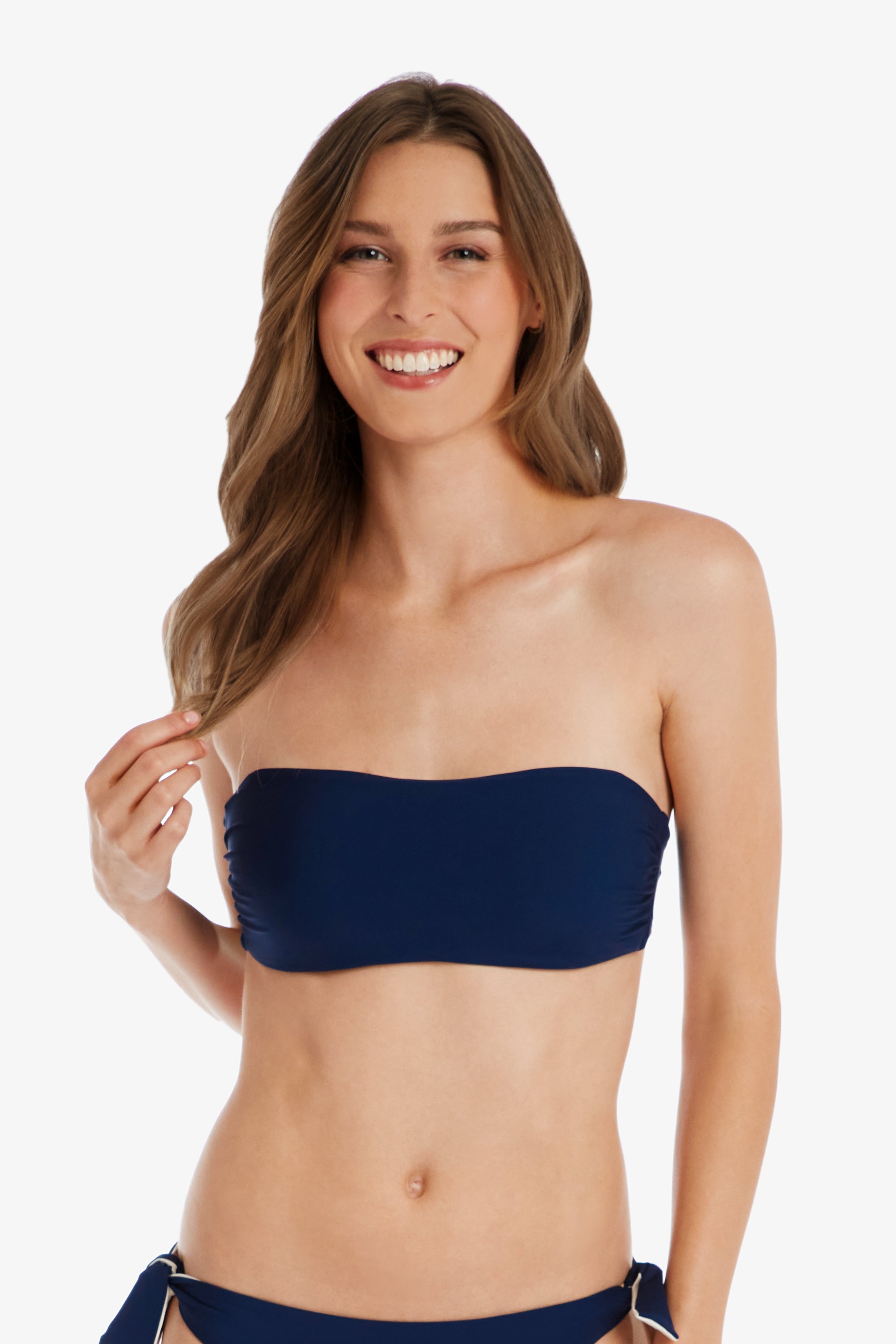 Women's Navy & Ivory Bandeau Top - Stretchy Comfortable Strapless Bra for Yoga, Beach, and Summer Outfits