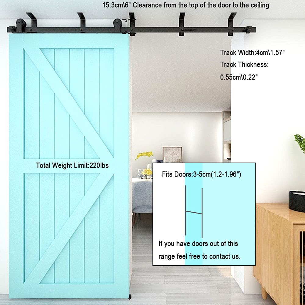 TSMST 5.5FT Ceiling Mount Sliding Barn Door Hardware Kit - T Style Track System for 33
