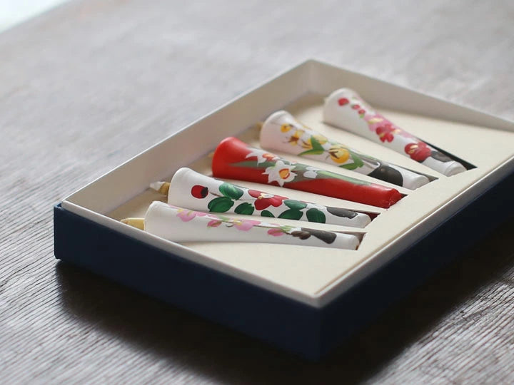 DAIYO Hand-Painted Floral Rice Wax Candles - 5-Piece Set | Japanese Wa Rousoku Traditional Candles for Home Decor, Meditation & Aromatherapy