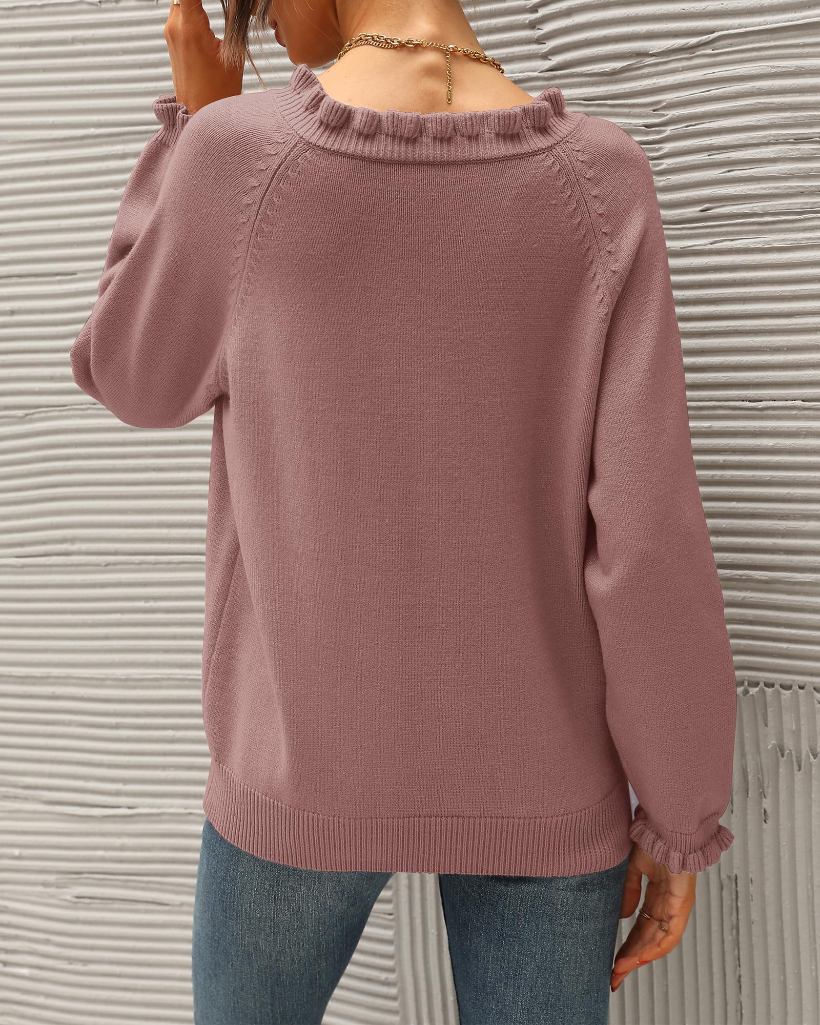 BTFBM Women's Knit Sweaters 2025 - Long Sleeve Button Down Ruffle Crew Neck Pullover Tops for Fall & Winter | Casual Office Wear, Date Night Outfits, Holiday Party Fashion