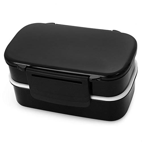 Large Capacity 1410ml Double Layer Microwave Safe Plastic Lunch Box - Bento Box Food Container for Office, School & Picnic (Black)