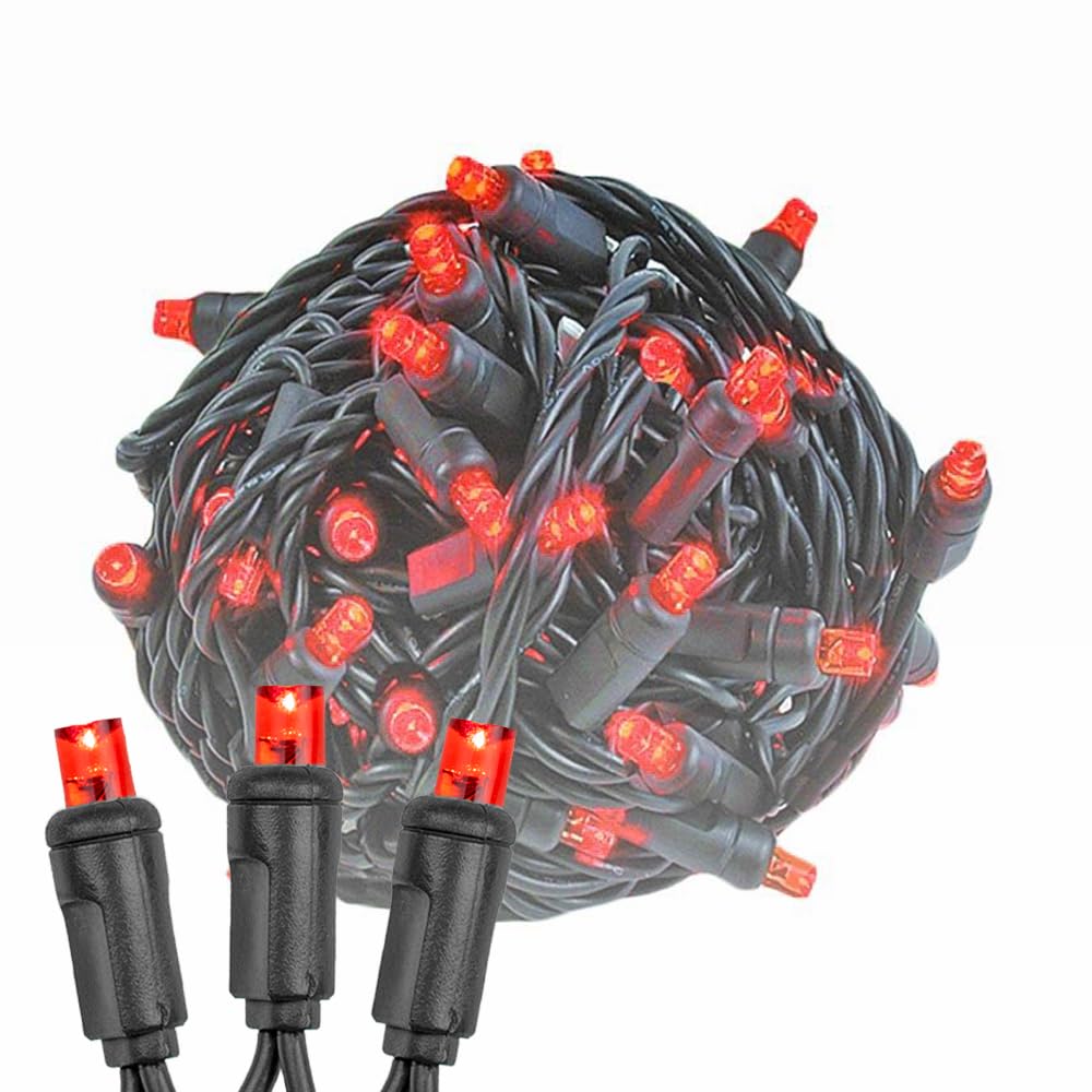 50 LED Christmas Mini Lights - Outdoor Waterproof String Lights for Patio, Garden, Party Decor - Red Bulbs with Black Wire (11 Feet) - Perfect for Holiday, Wedding & Backyard Lighting