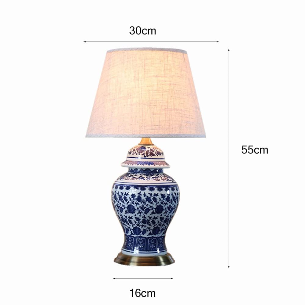 66 x 30 cm Blue and White Porcelain Table Lamp - 5 Styles Available, Chinese Ceramic Desk Lamp with Glazed Finish, Art Deco Antique Design for Bedroom, Living Room, or Office Decor