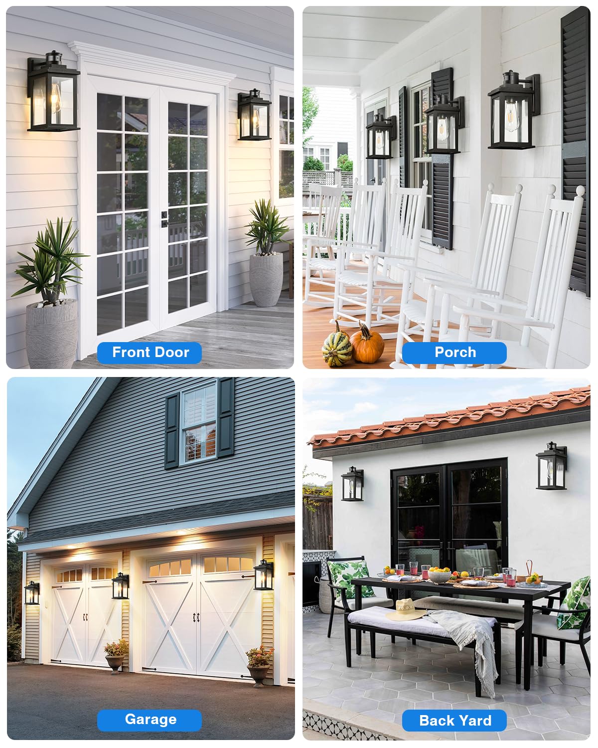 VIANIS Motion Sensor Outdoor Lights - 2 Pack Black Waterproof Exterior Lights with Dusk to Dawn Sensor, Adjustable Brightness & Detection Range - Perfect for Garage, Patio, Doorway, Porch & House Security Lighting