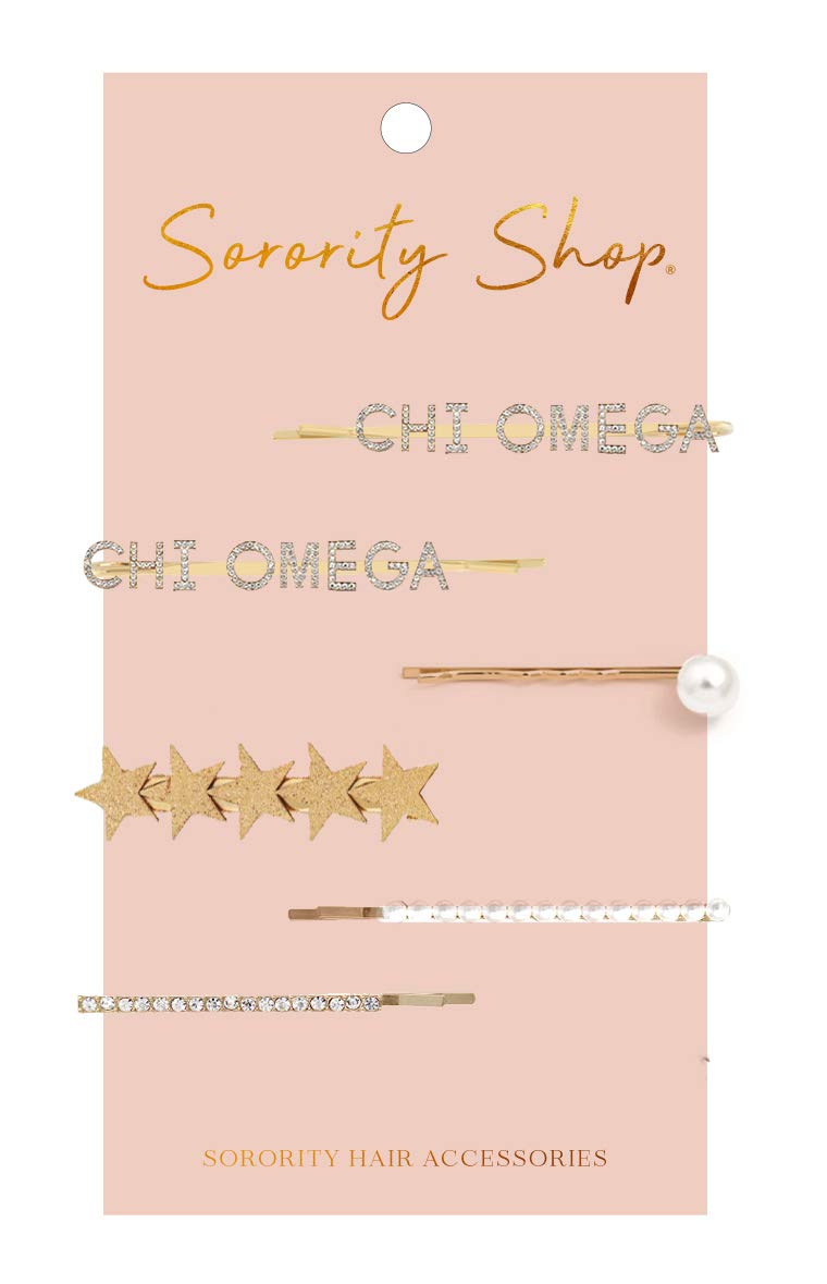 Chi Omega Sorority Hair Clips - 6 Pack | Greek Letter Hair Accessories for Sisters, College Events & Everyday Wear