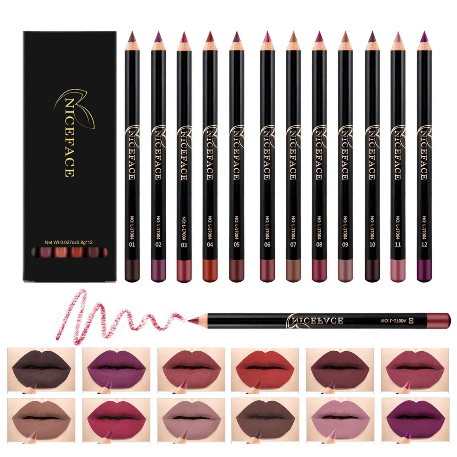 12 Colors Matte Lip Liner Pencil Set - Highly Pigmented, Long Lasting & Waterproof Lip Makeup - Smooth Soft Lip Liners for Natural Look | Perfect for Daily Use, Parties & Professional Makeup
