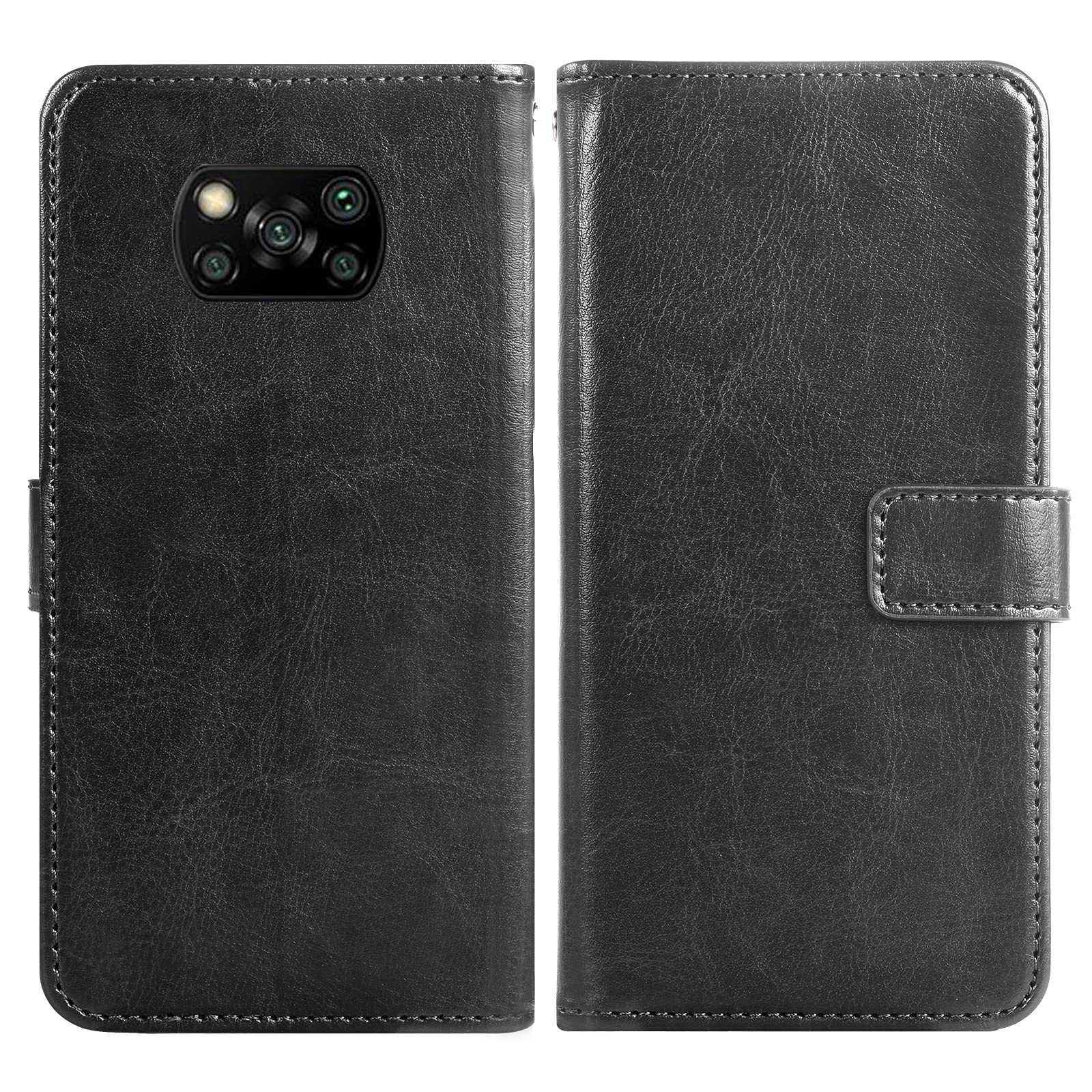 ASUWISH Wallet Case for Xiaomi Poco X3/X3 NFC - Flip Cover with Card Holder & Stand | Tempered Glass Screen Protector | Shockproof Phone Case for Men & Women (Black) - Perfect for Daily Use, Travel, and Business Meetings