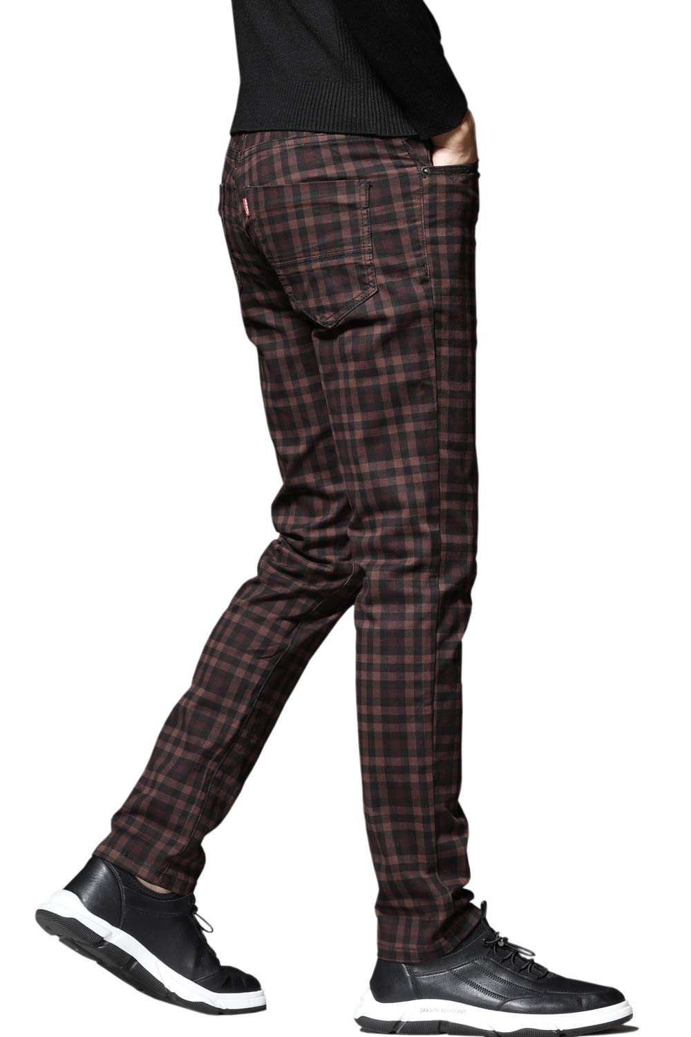 HENGAO Men's Straight Fit Plaid Chino Pants - Casual Office & Business Travel Trousers for Professional Style