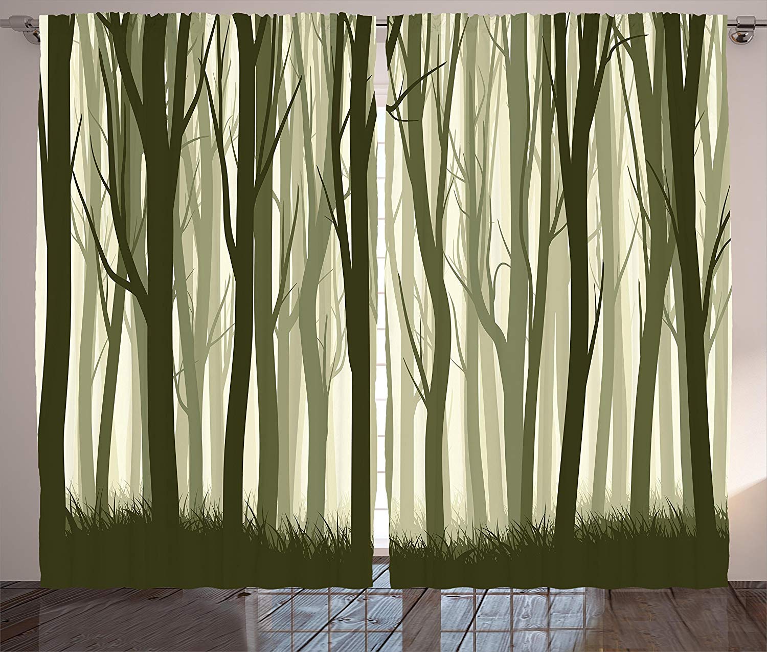 Nature Inspired Forest Print Blackout Curtains - 2 Panel Set with Mystical Tree Design for Bedroom, Living Room & Patio Door (104