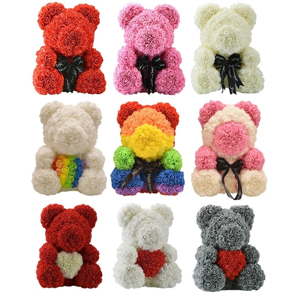 40cm Luxury Rose Bear Teddy - Artificial Flower Bouquet Gift for Women, Valentine's Day, Birthday, Anniversary (Red with Gift Box) - Perfect for Romantic Surprises, Wedding Decor & Home Decoration