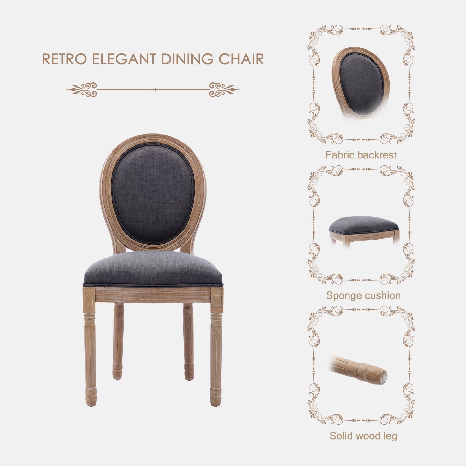 Kiztir French Country Dining Chairs Set of 4 - Farmhouse Style Round Back Upholstered Chairs with Solid Wood Legs for Dining Room, Kitchen, Bedroom or Restaurant | Mid Century Modern Design for Home Decor & Commercial Use