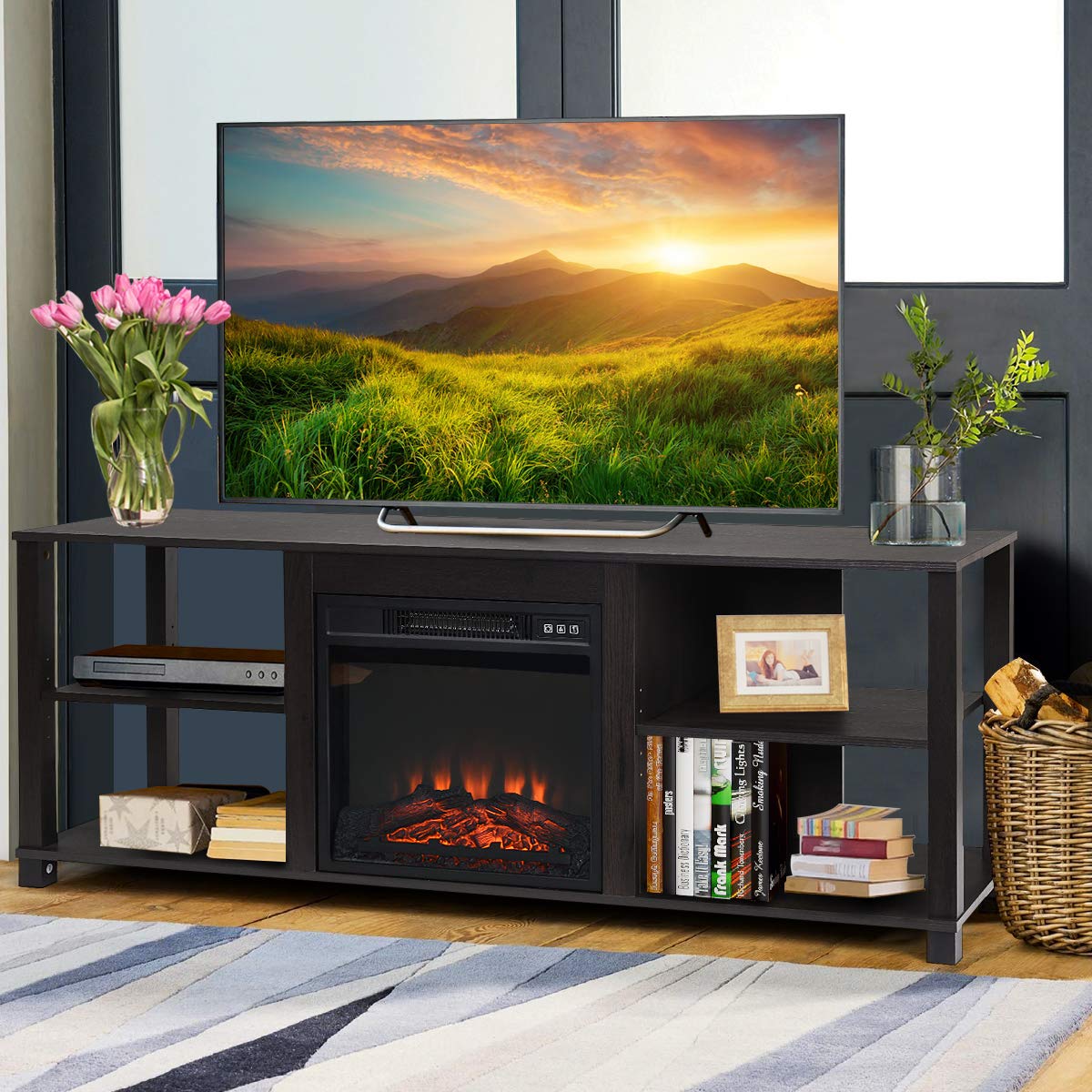 Tangkula 2-Tier Modern TV Stand with Adjustable Shelves - Entertainment Center for TVs up to 65
