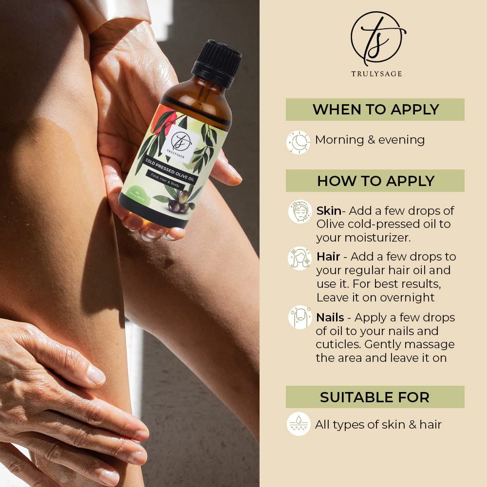Organic Cold Pressed Olive Oil for Hair Growth & Skin Care - 100% Pure Extra Virgin, Paraben-Free, Fragrance-Free, 50ml - Promotes Hair Strength, Moisturizes Skin, Reduces Wrinkles & Fine Lines - Perfect for Massage, Aromatherapy & DIY Beauty Treatments