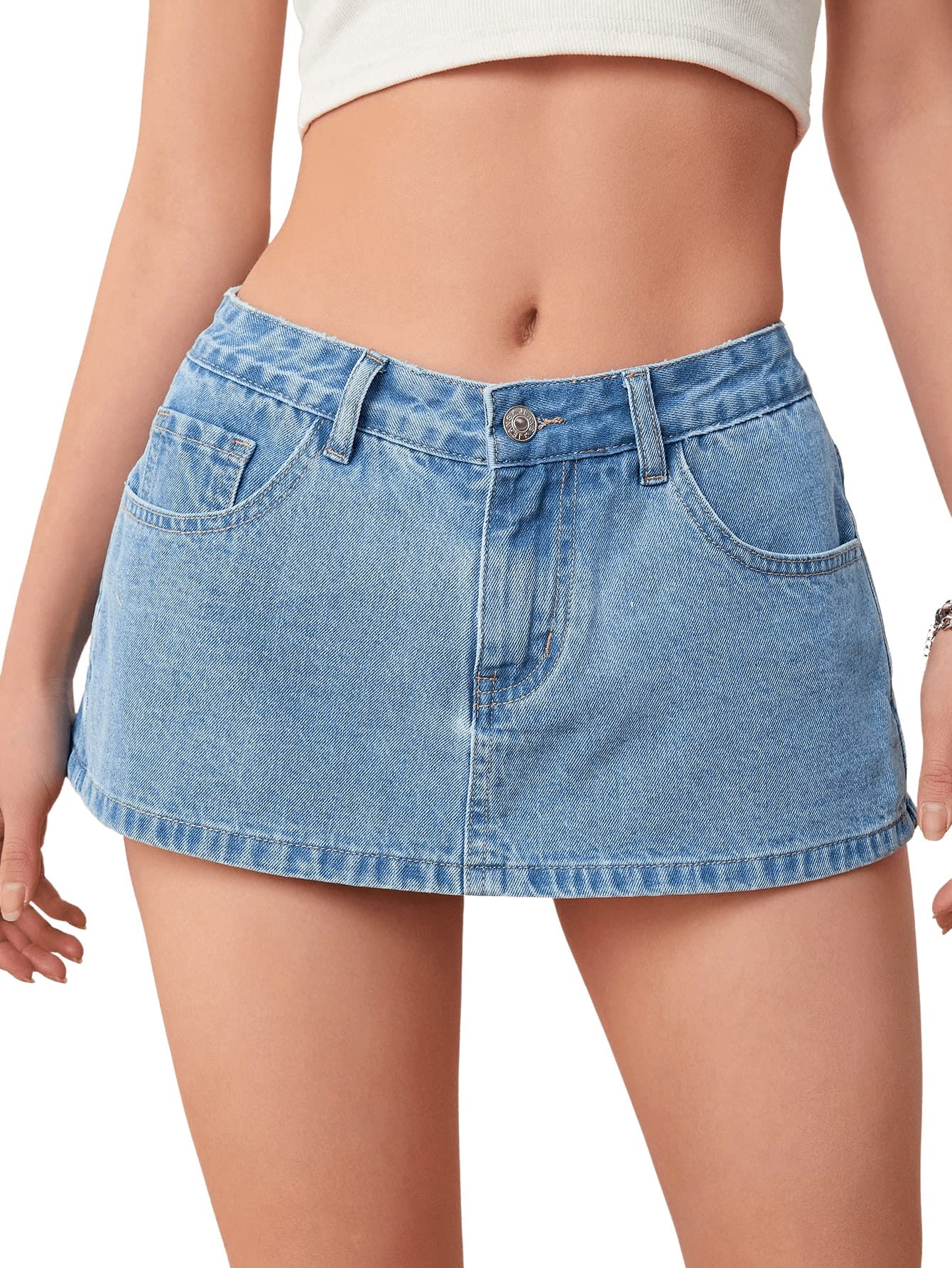 SweatyRocks Women's Low Rise Zip Up Washed Denim Shorts - Casual Mini Jean Skort with Pockets | Perfect for Summer Outfits, Beach Vacations & Street Style Fashion