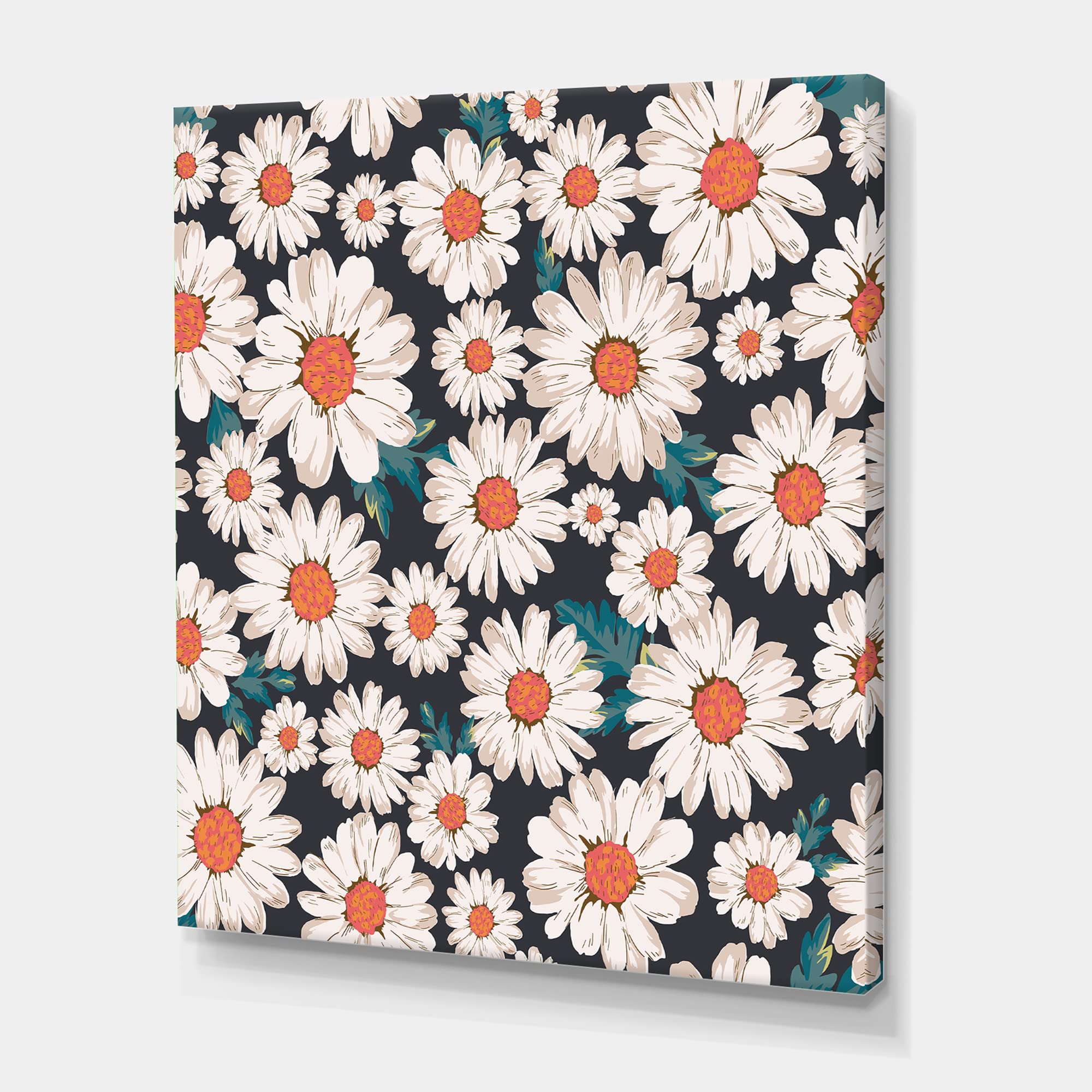 DesignQ White Daisy Flowers Canvas Wall Art - Traditional Floral Home Decor for Living Room, Bedroom & Office