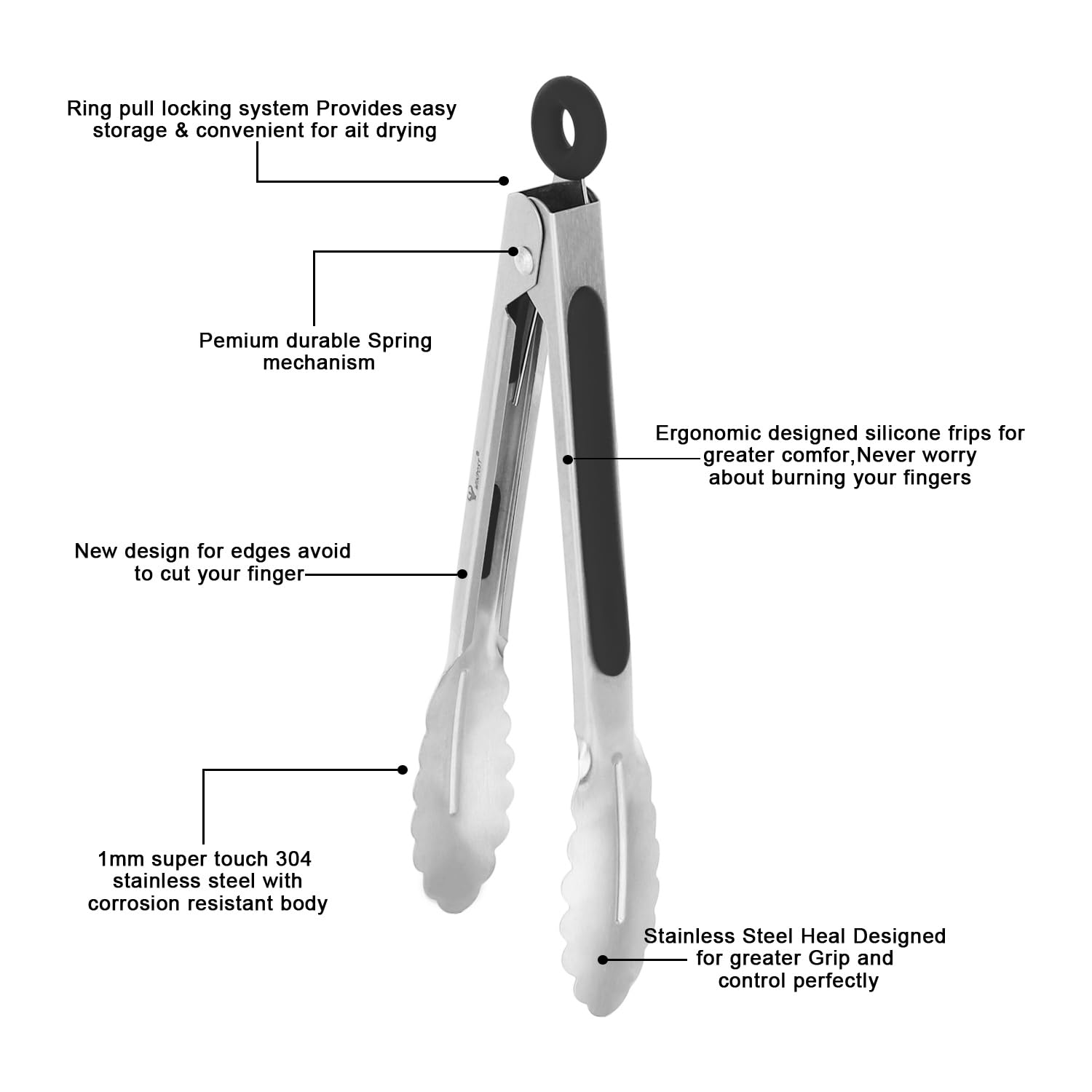 Stainless Steel Kitchen Tongs 8 Inch (21cm) - Heat Resistant Cooking Tongs for Grilling, BBQ, Salad, and Serving - Durable Kitchen Utensil Set for Restaurants and Home Use